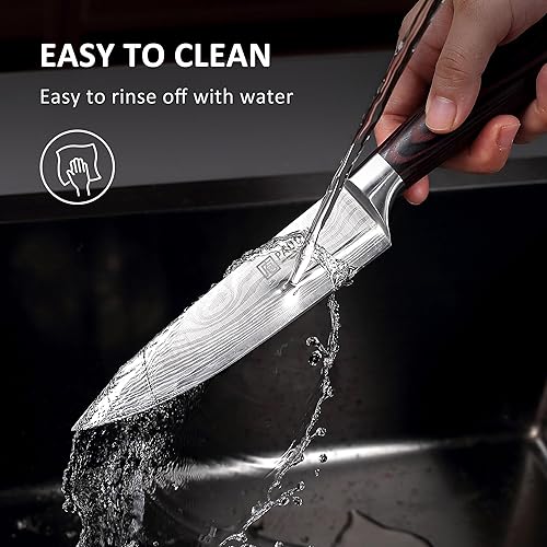 Miniatura 8 de PAUDIN Cuchillo de chef, cuchillo de cocina afilado de 6 pulgadas, cuchillos utilitarios de acero inoxidable de alto carbono con mango ergonómico,