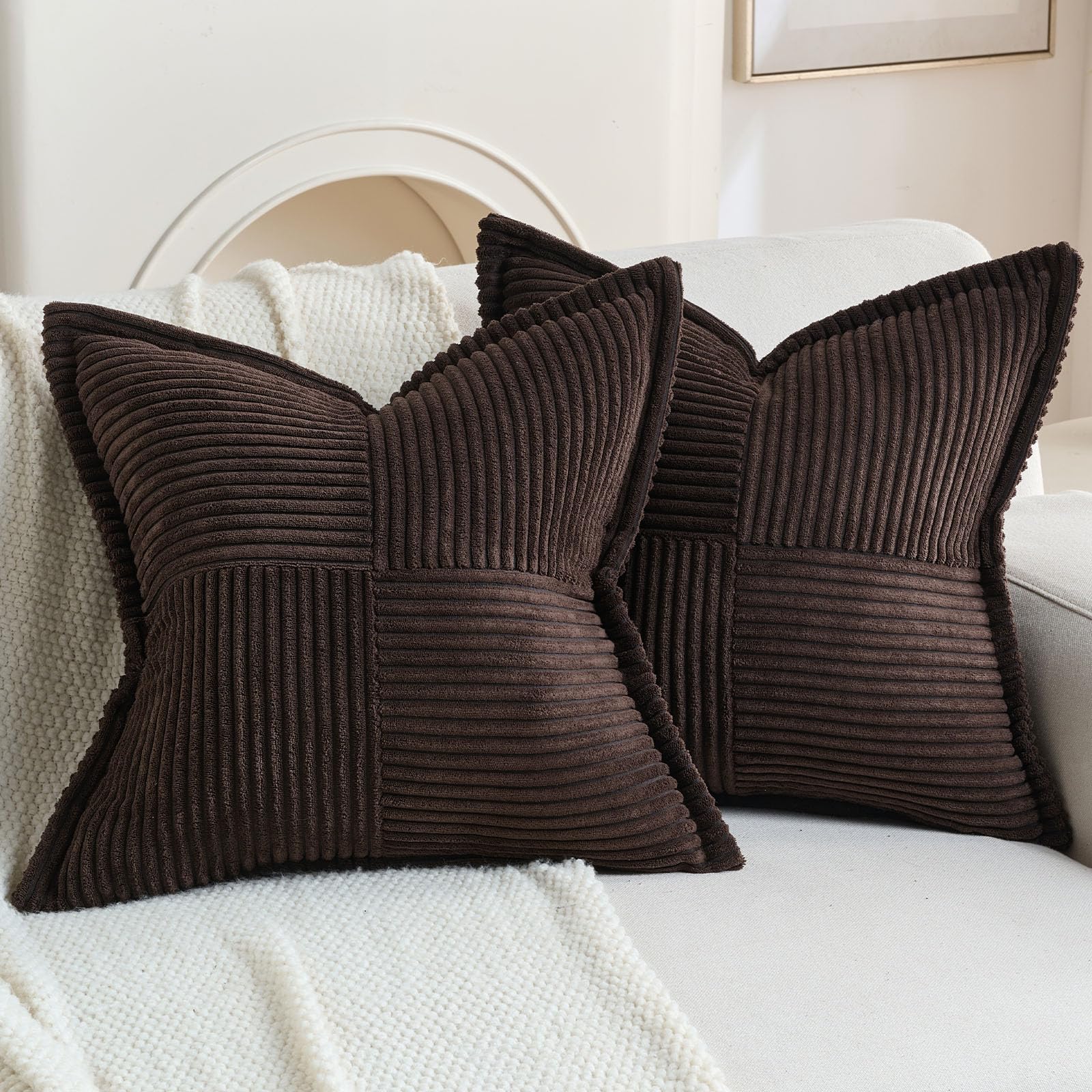 FUTEI Set of 2 Corduroy Cushion Covers 40x40 cm, Dark Coffee — image 1