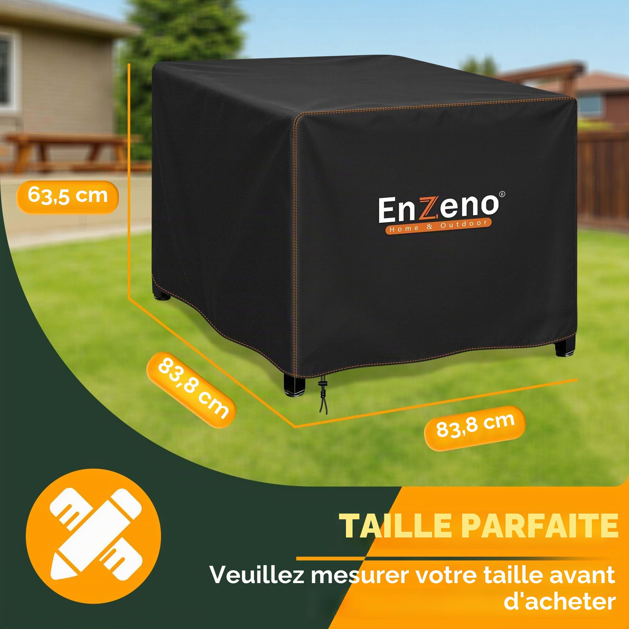 Enzeno Housse de brasero carrée d'extérieur imperméable en tissu Oxford 210D, anti-UV et résistante à l'usure (84 x 84 x 61 cm), noir