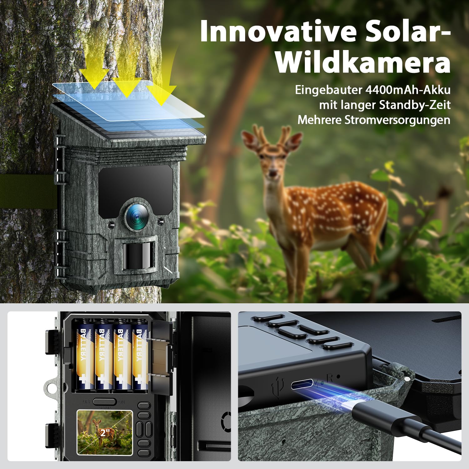 Caméra de Chasse Solaire 4K 30fps, CEYOMUR WiFi Bluetooth 40MP Camera