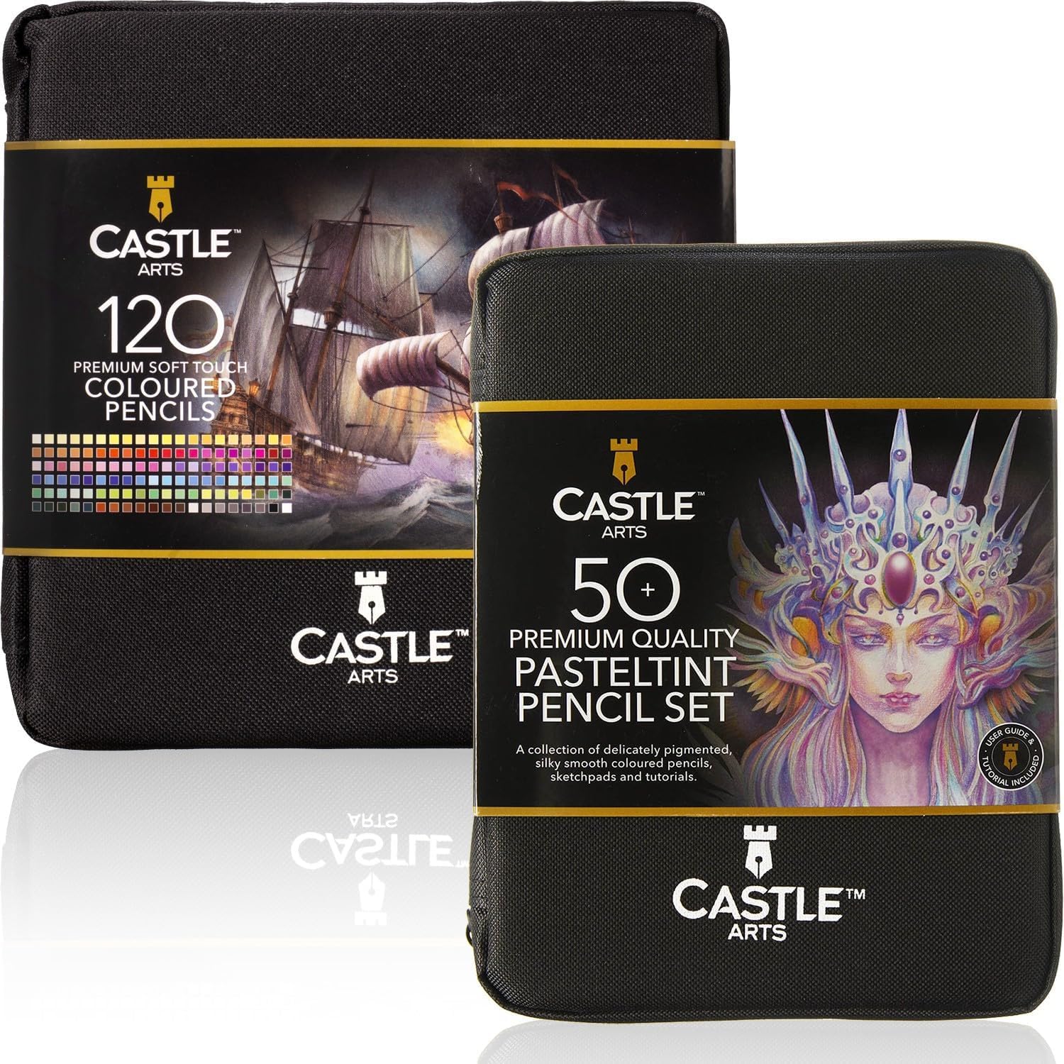 Castle Art Supplies 168-Piece Colored Pencil Bundle Set | Premium Soft Core Leads for Artists & Colorists | 120 Coloring and 48 Pasteltint Pencils | Zipper Cases Included