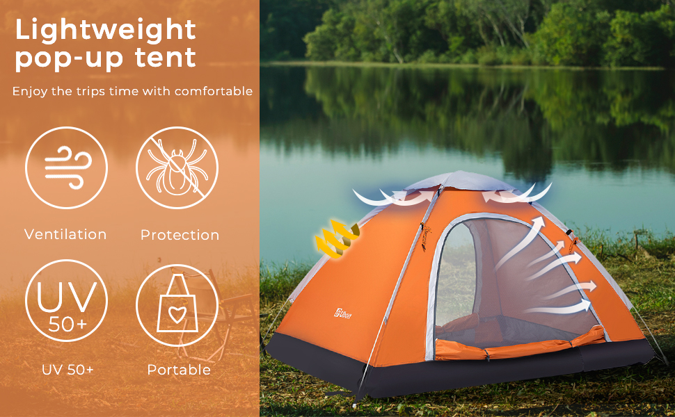 Tents For Camping, 2/3/4 Person Instant Pop Up Dome Family Camping Tent, Waterproof Windproof 60s Automatic Setup Portable Outdoor Tent Camping Backpacking Hi