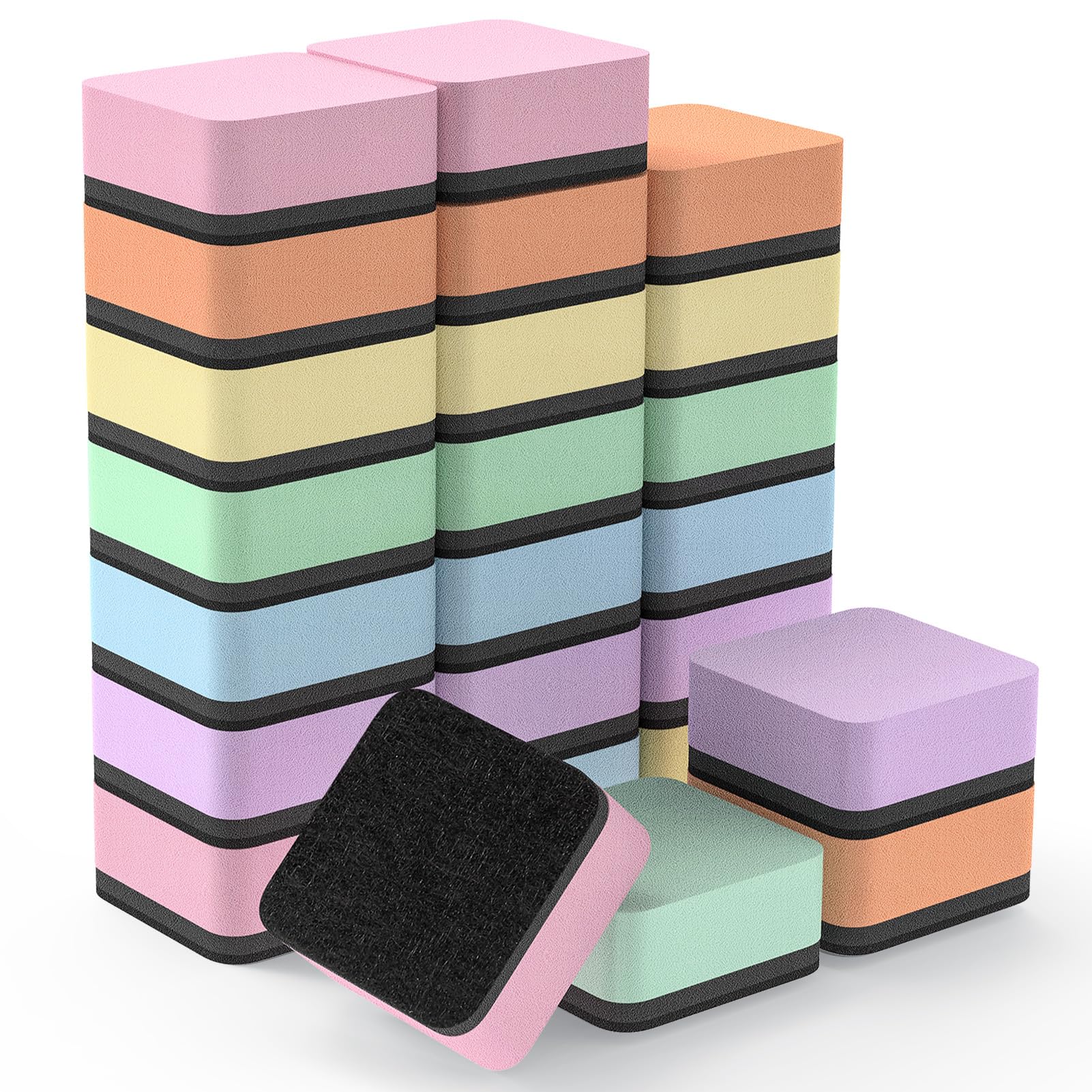MaxGear (Bundle of 2 Sets) Whiteboard Eraser, 24 Pack Magnetic Dry Erase Erasers, Dry Erasers for Whiteboard, White Board Erasers, Dry Erasers Bulk for Classroom (6 Pastel Color Set, 2 x 2 x 0.6 Inch)