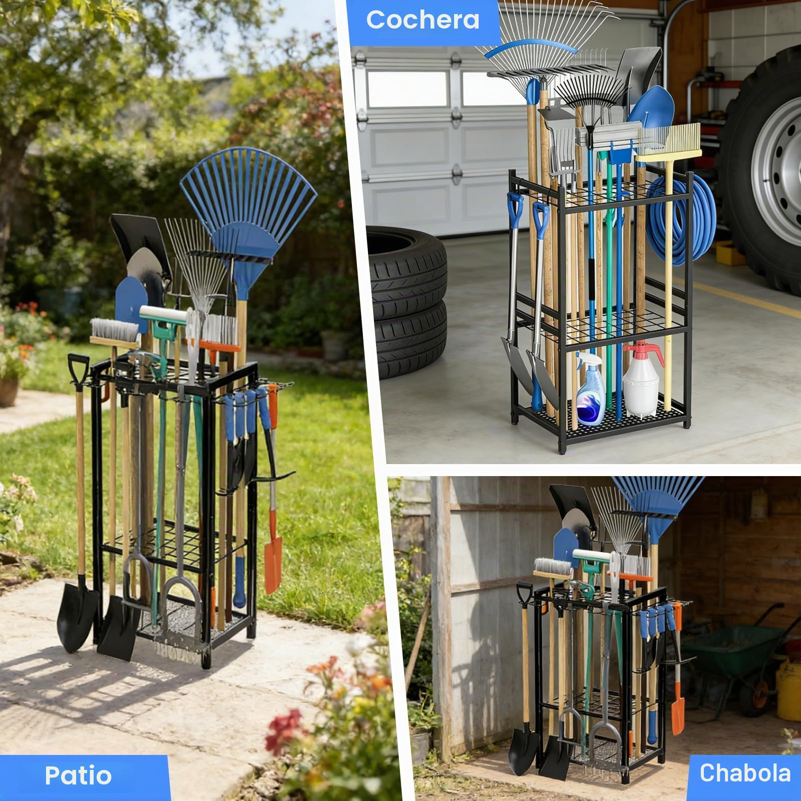 efuturetime Organizador de Herramientas de Jardín hasta 35 Herramientas, Metall Gartengerätehalter Stehend mit Rollen 80×43×30cm por Riporre Scope, Pale y Rastrelli por Garage, Rimessa