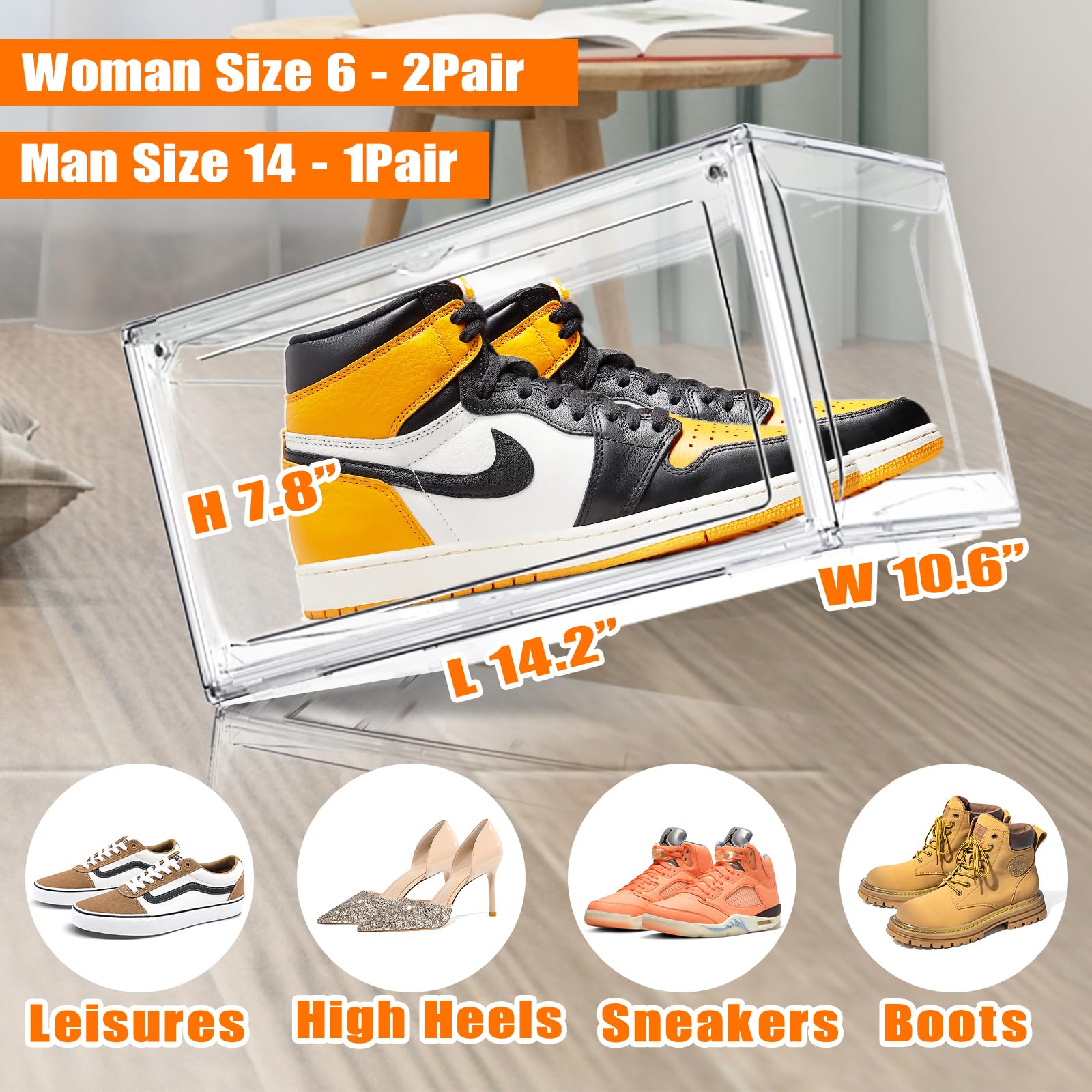 EZJOB 10Pack Shoe Display Case, Shoe Boxes Clear Stackable Sneaker Storage Box Closet Plastic Shoe Organizer Acrylic Shoe Storage Box with Magnetic Door Display Box Shoe Containers, Size15