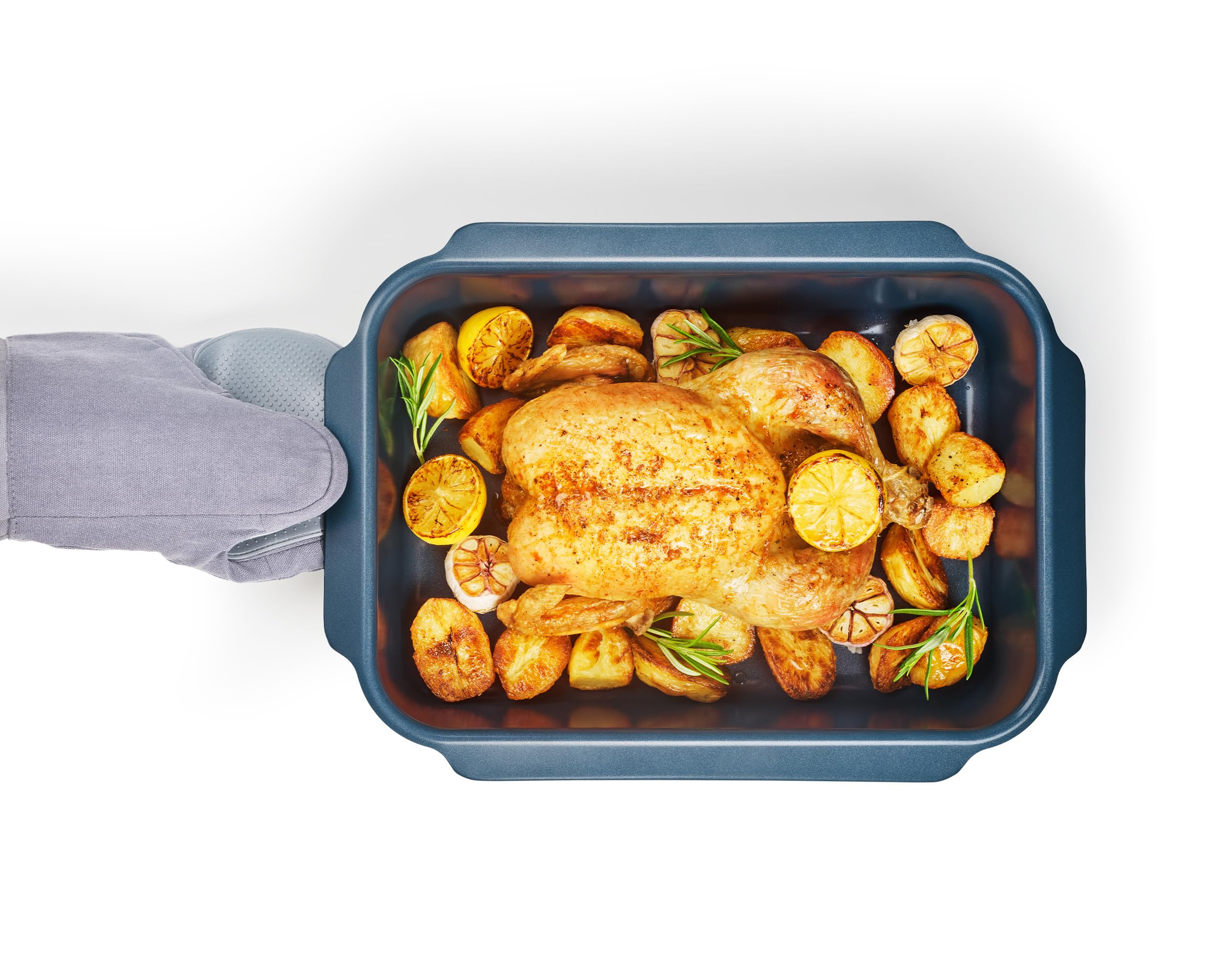Joseph Joseph Nest Bandeja de Horno en Acero al carbono, revestimiento Antiadherente para Hornear, Asar, Cocinar, con 4 asas inclinadas, 41cm x 30cm x 8cm, Azul