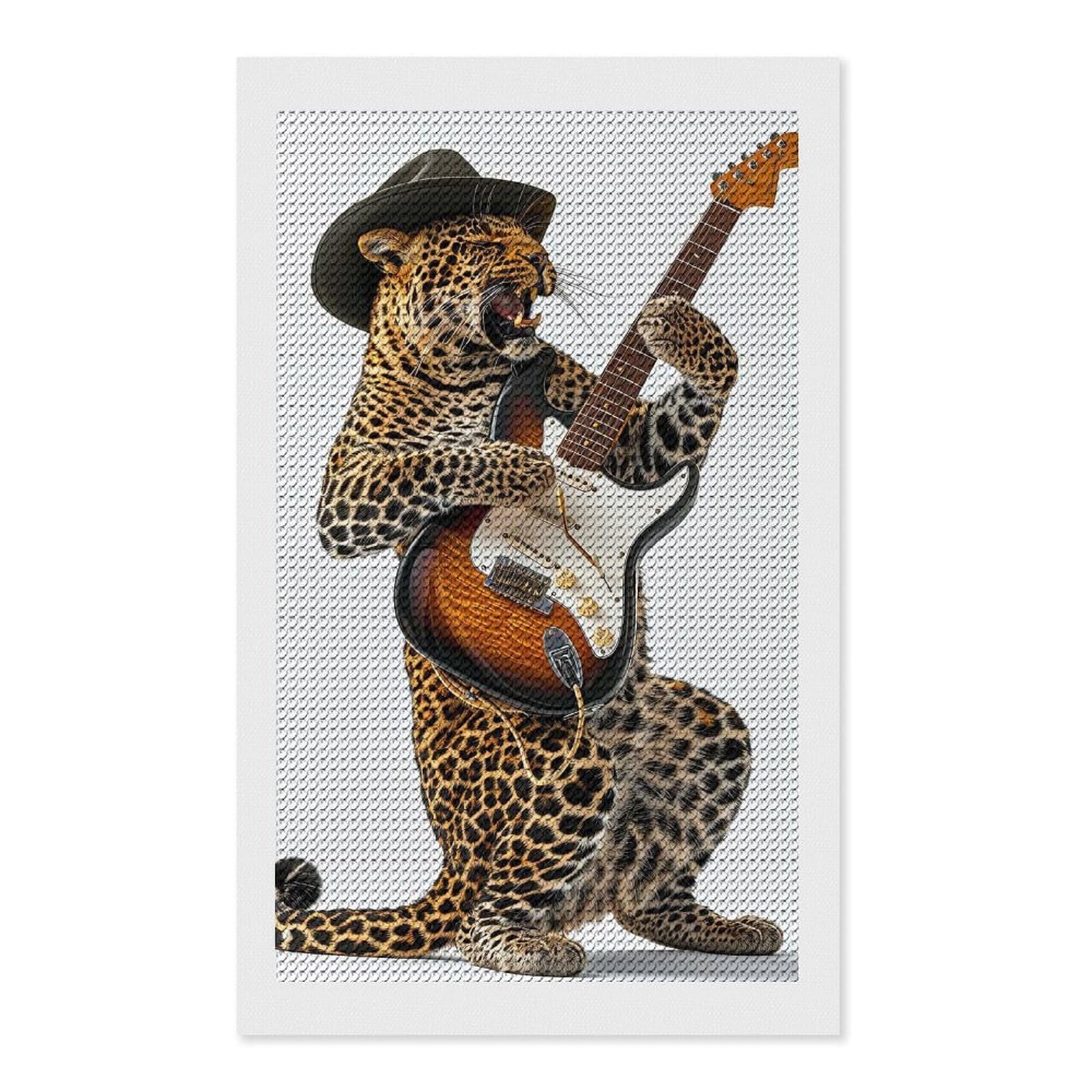 Junmoney Leopard Guitar Diamond Art Kit 12"x20", Creative Leisure Activity, Complete Accessories, Vintage Style Decor, for Women