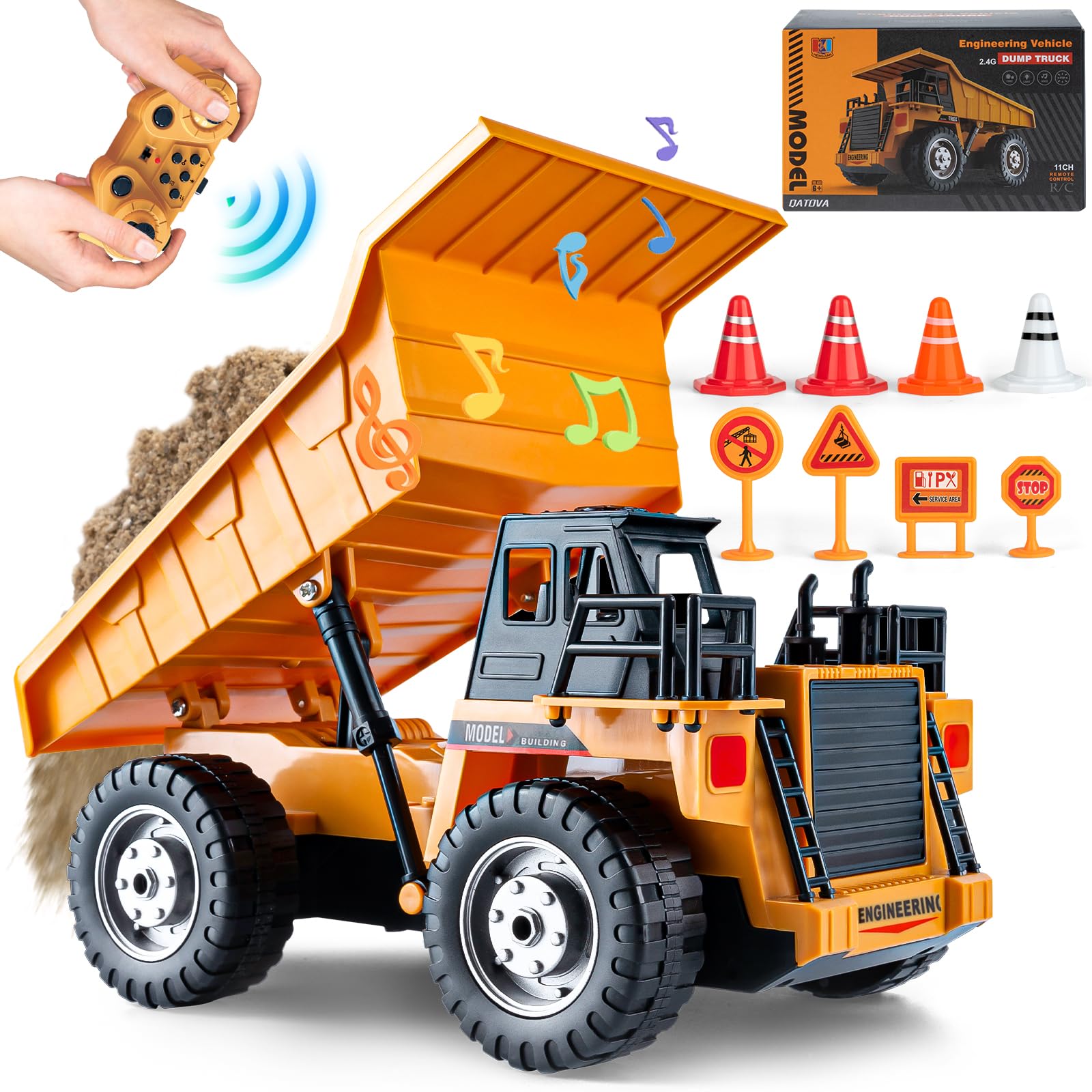 Dump Truck Toy Construction Vehicle โ 1/20 Remote Control Truck Tractor with Articulated Buckets for Indoor & Outdoor Play, Kids Engineering Beginners Toy Car for Ages 3+ Boys and Girls