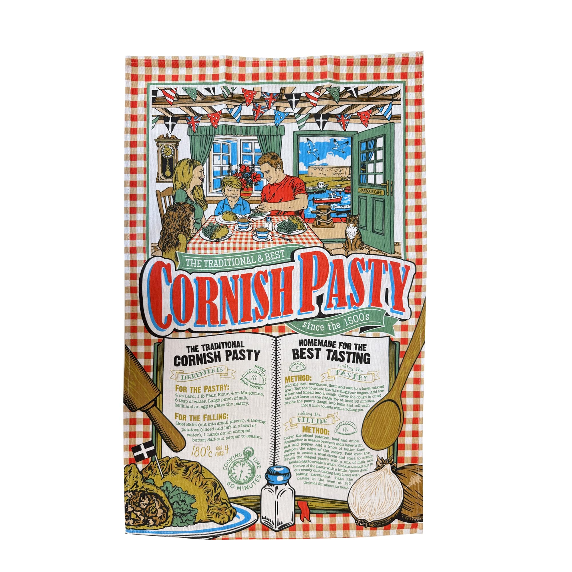 Elgate Multi Cornwall Cornish Pasty Recipe Tea Towel Gift Souvenir 100% Cotton