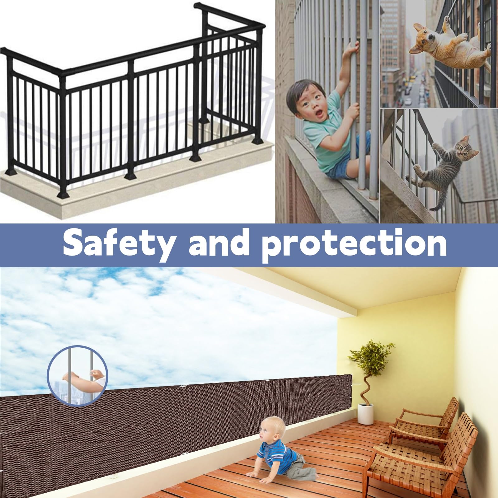 Brise Vue Jardin, Brise Vue 100 x 150 cm Protection UV Opaque Résistant Aux Contre Vent avec Attaches Écran de Confidentialité pour Balcon pour Jardin Extérieur, ‎Marron