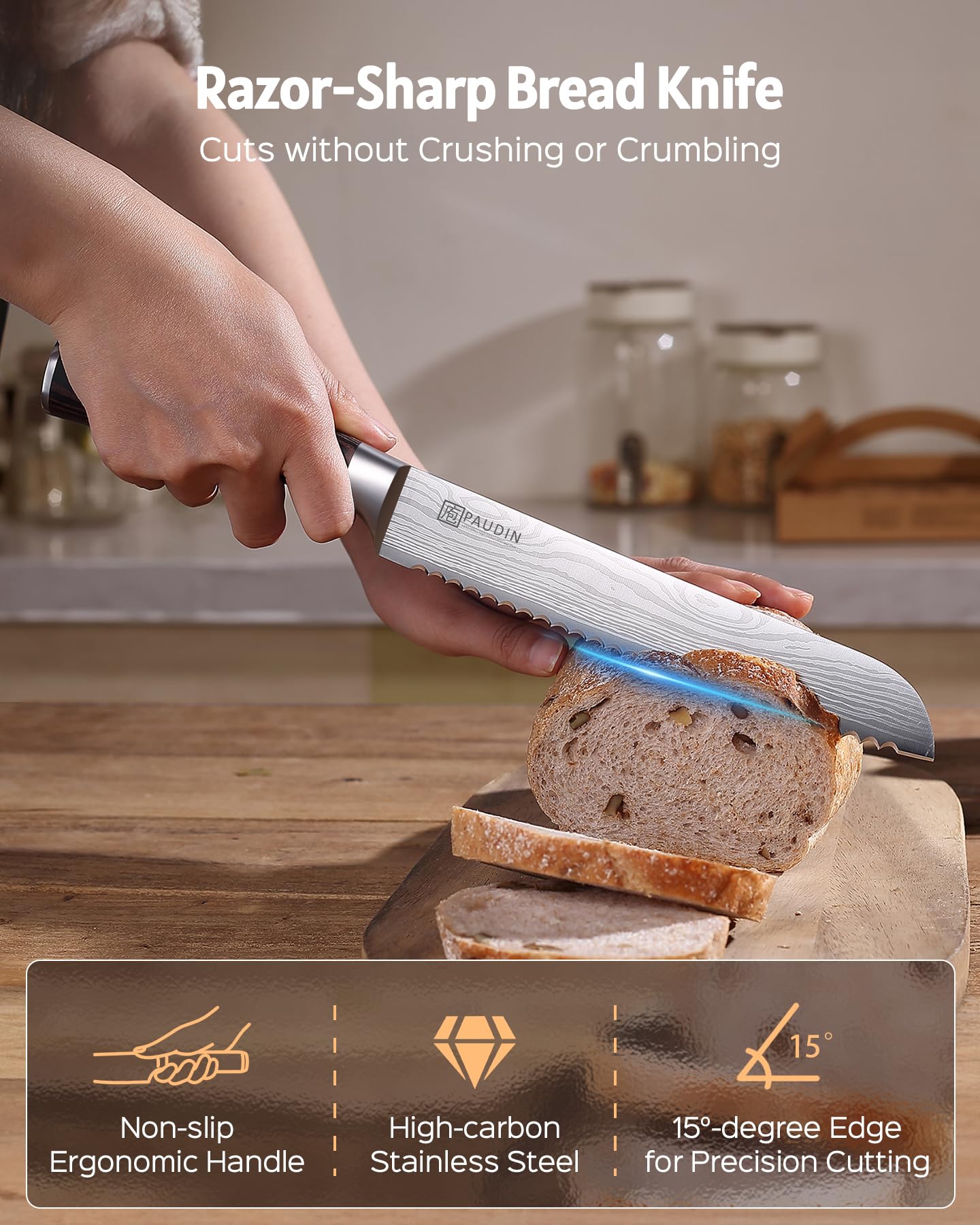 PAUDIN Bread Knife - 8" Serrated for Fresh Bread -2 PAUDIN Bread Knife - 8" Serrated for Fresh Bread -2
