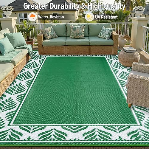 Miniatura 71 de HUGEAR Alfombra impermeable de plástico para exteriores, 5 x 8 pies, lavable, reversible, alfombra a rayas de arco iris, para camping, caravana