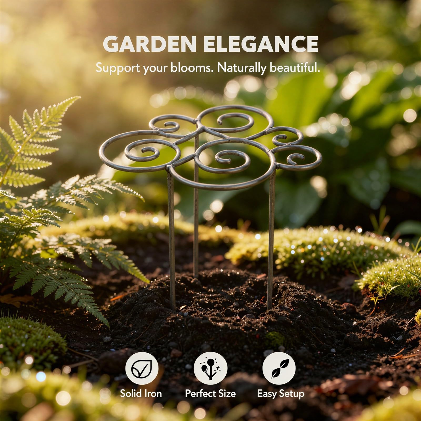 2 Stk. Metall-Pflanzenstützringe 40,5 cm, massiver Eisen-Blumenring mit dekorativen Durchwachsringen, gebogener Pflanzenstützstab für Pfingstrosen, Dahlien, Zimmer- und Gartenpflanzen, Mittel