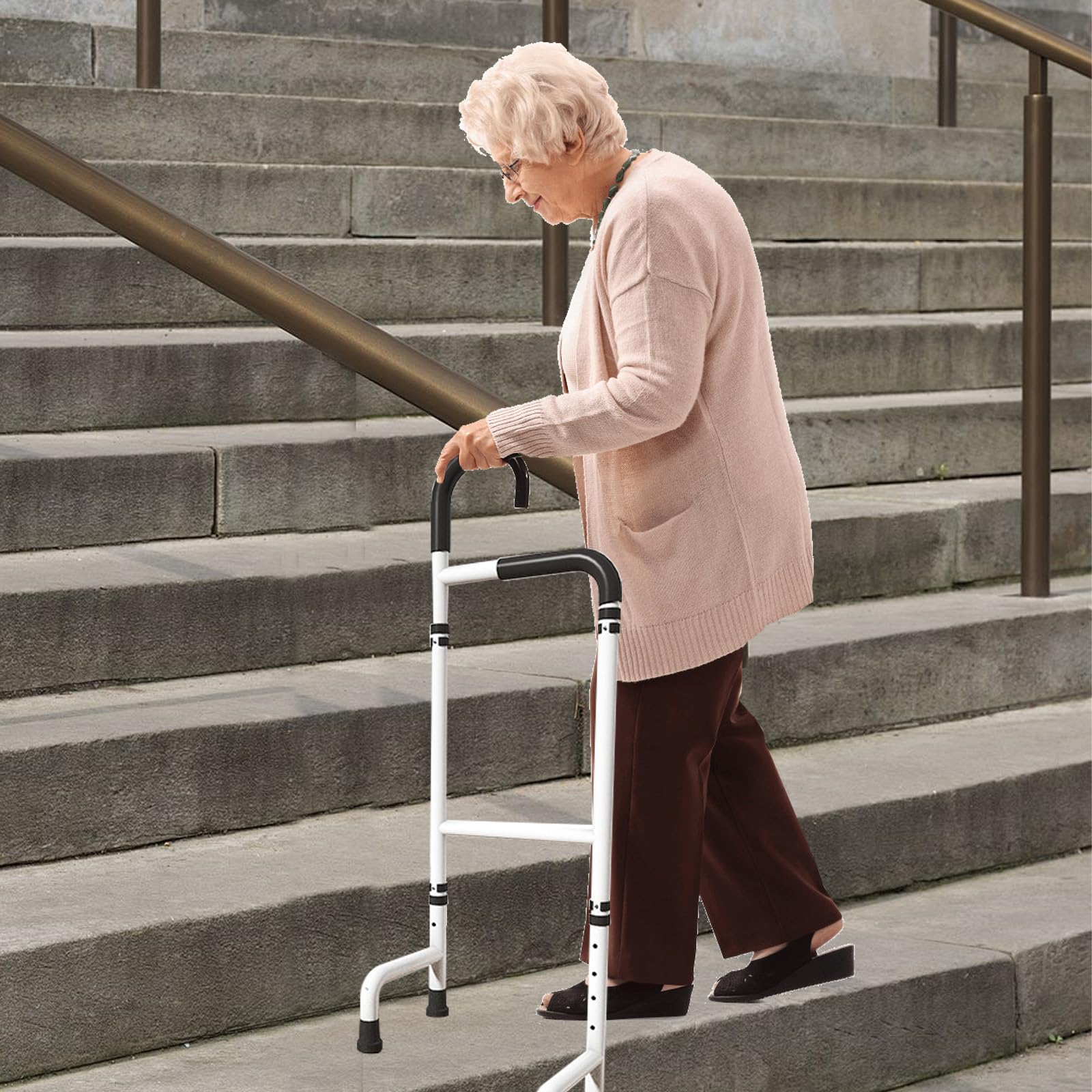 Ayuda para subir escaleras de aluminio, altura ajustable de 76 cm a 117 cm, bastón estable, altura ajustable, ayuda para personas mayores, adultos, capacidad de carga 136 kg