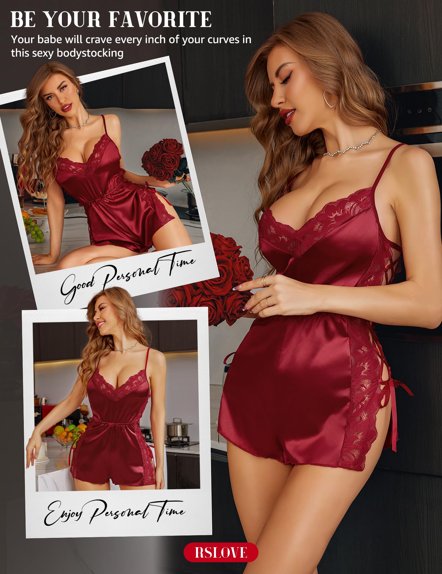 Femmes Lingerie Nuisette Sexy Satin Body vêtements de Nuit Dentelle déshabillé vêtements de Nuit