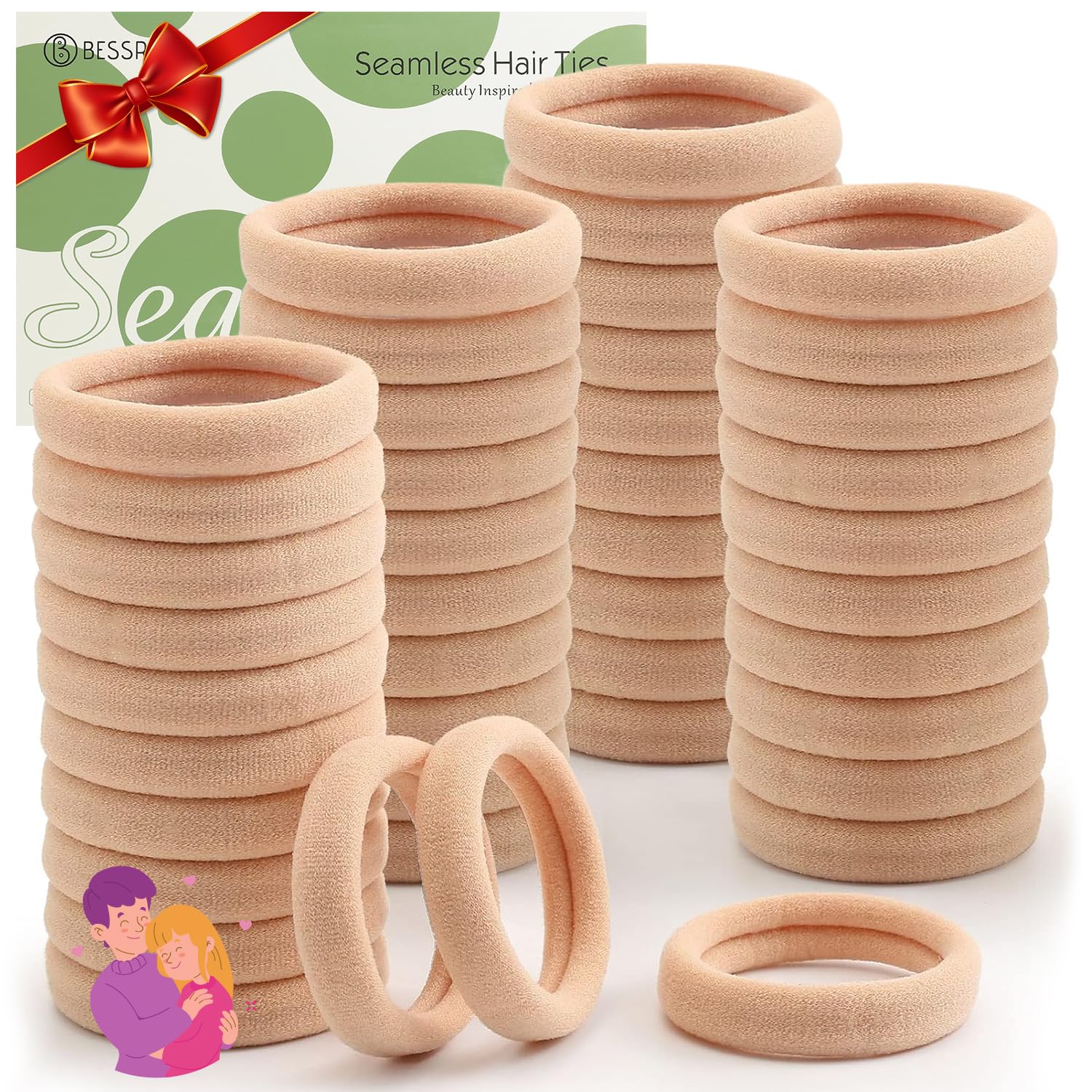 100 Pcs Thick Seamless Tan Hair Ties, Ponytail Holders Hair Accessories No Damage for Thick Hair Valentine's Day Gift(Light Blonde Colors)