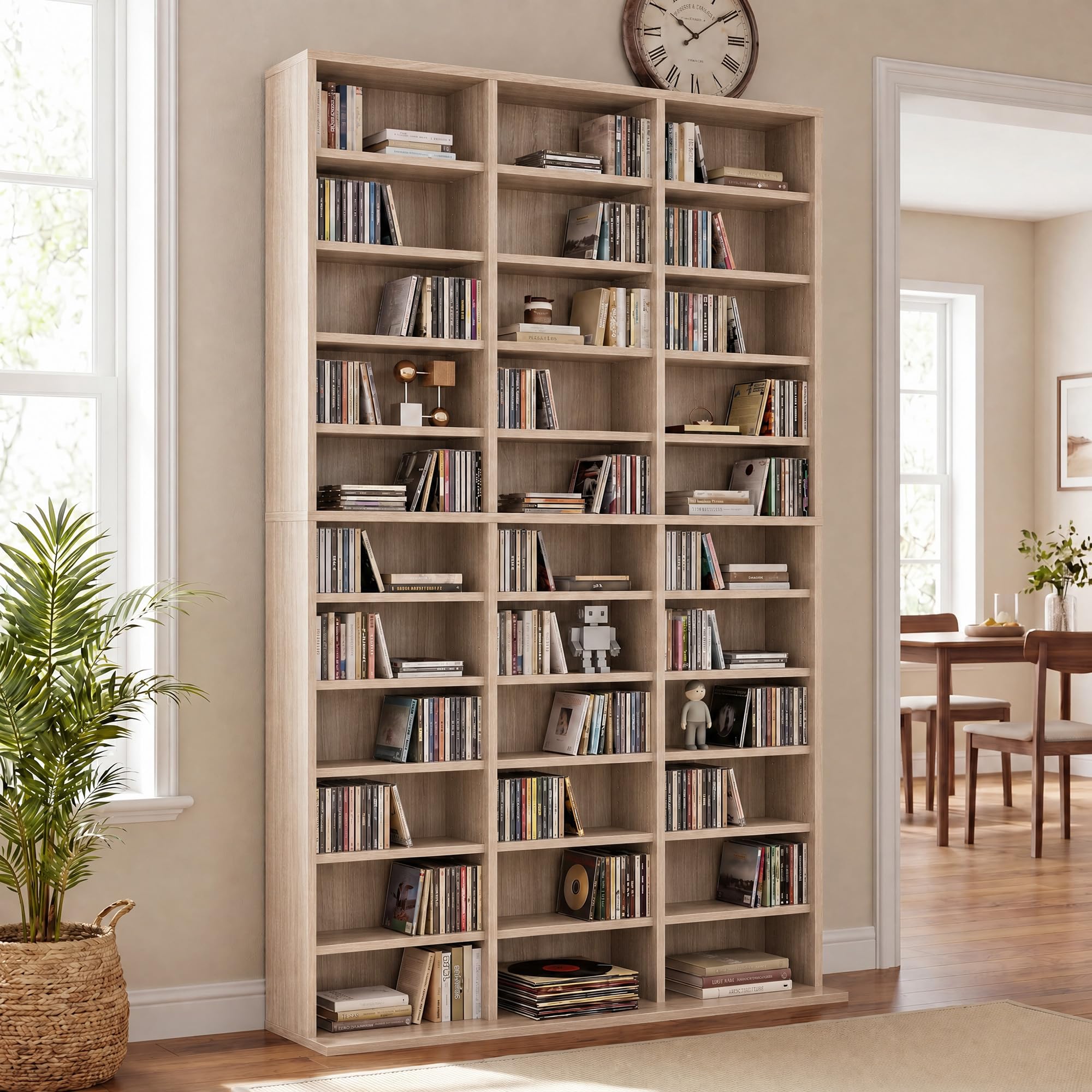 Garvee 11 Tier Tall CD Display Cabinet, 33-Compartment Media Tower, Natural