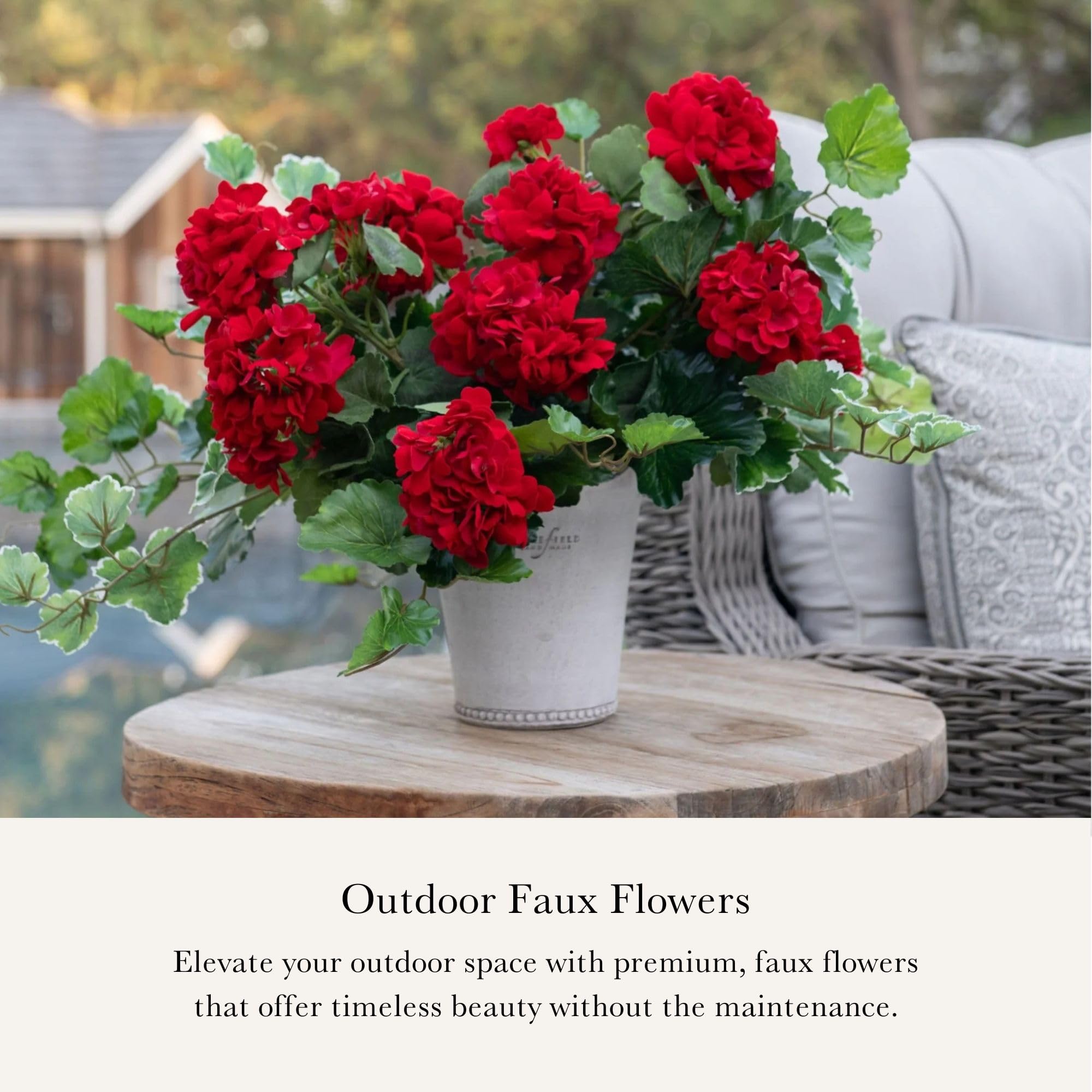 Afloral Outdoor Fake Flowers | Water Resistant Outdoor Red Geranium Bush - 18