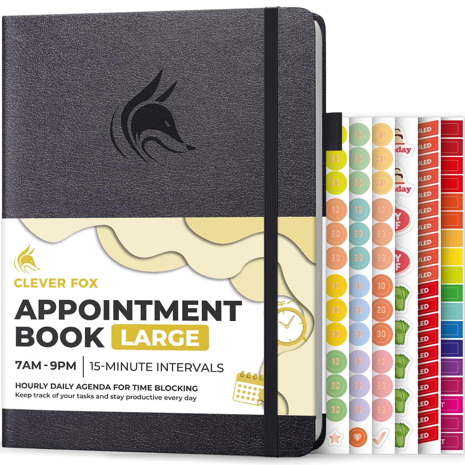 Clever Fox Appointment Book – Hourly Schedule Planner with 15-Minute Increments – Time Box Planner for Daily Work & To-Dos – Weekly & Monthly Spreads, Undated, Hardcover, A4 size, (Silver Black)The Forest Stewardship Council