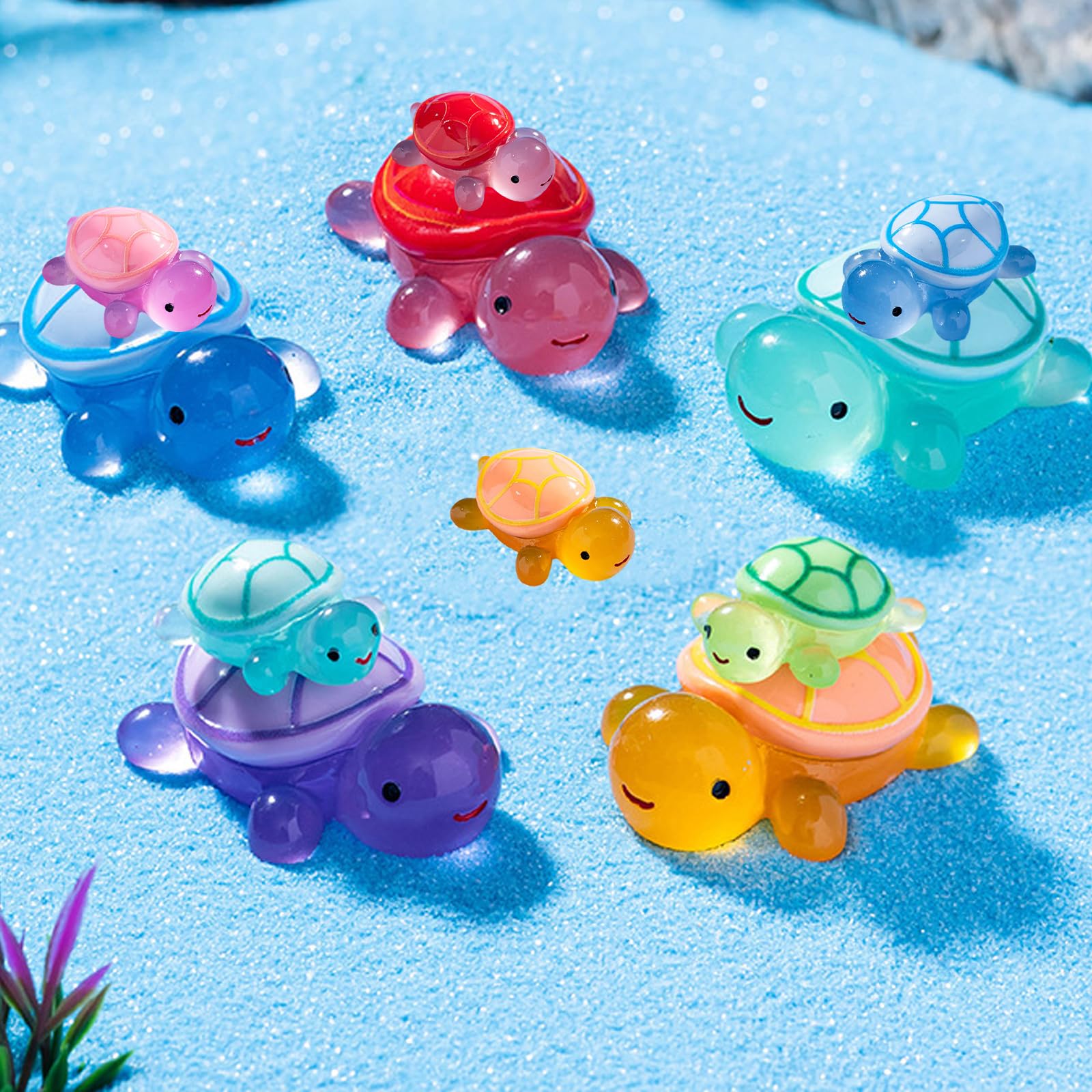20 sztuk Mini świecące żółwie żywica miniaturowy kształt żółwi | Wielokolorowe Mini Zwierzęta 2 Rozmiary Małe Żółwie Do Dekoracji Wazon Ogród Krajobraz