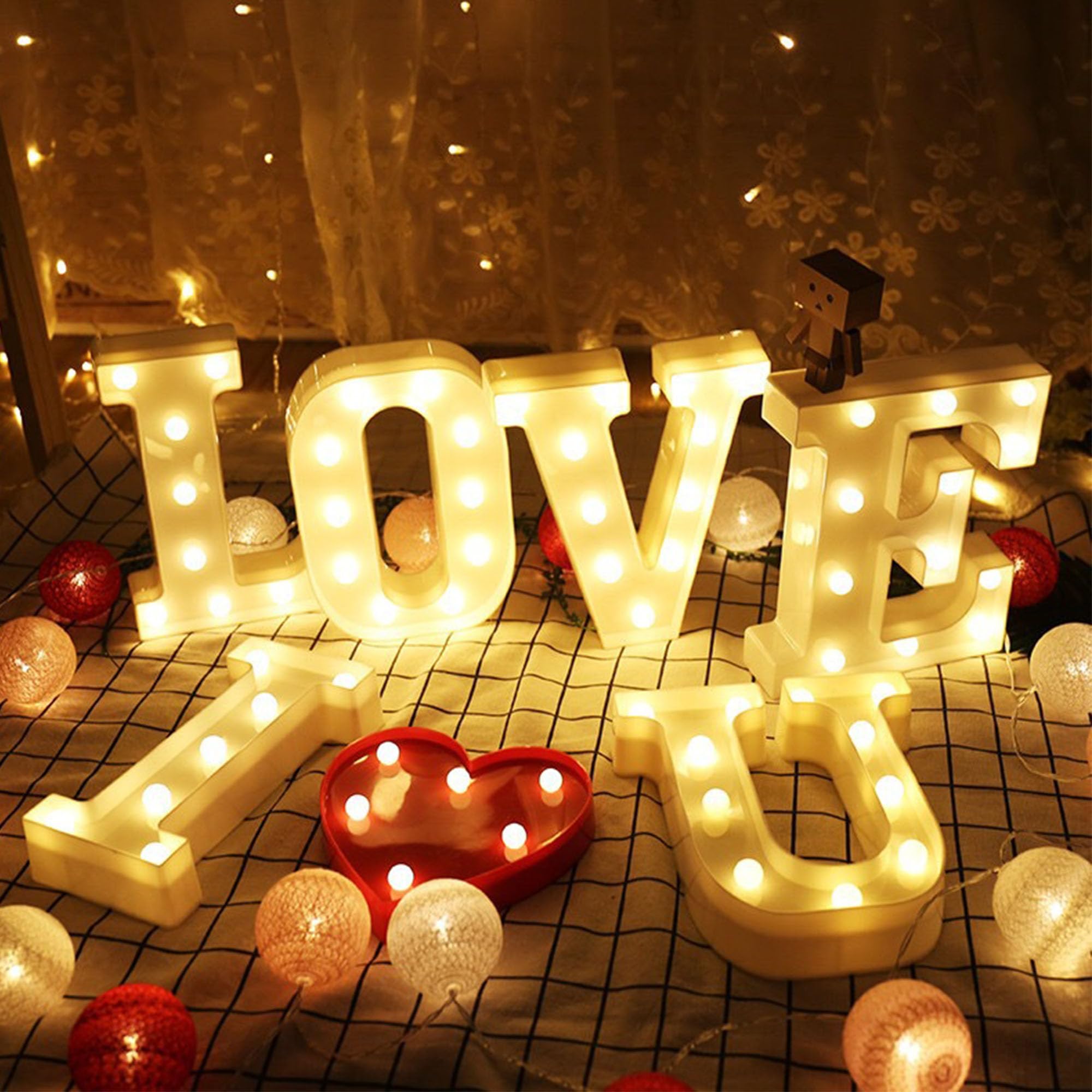 WYFCR wedding Sign Decorative LED Illuminated Letter Lights Marry Signs, Illuminato Marquee Sign, Neon Light Up Letters, Illuminato Decor (LOVE)