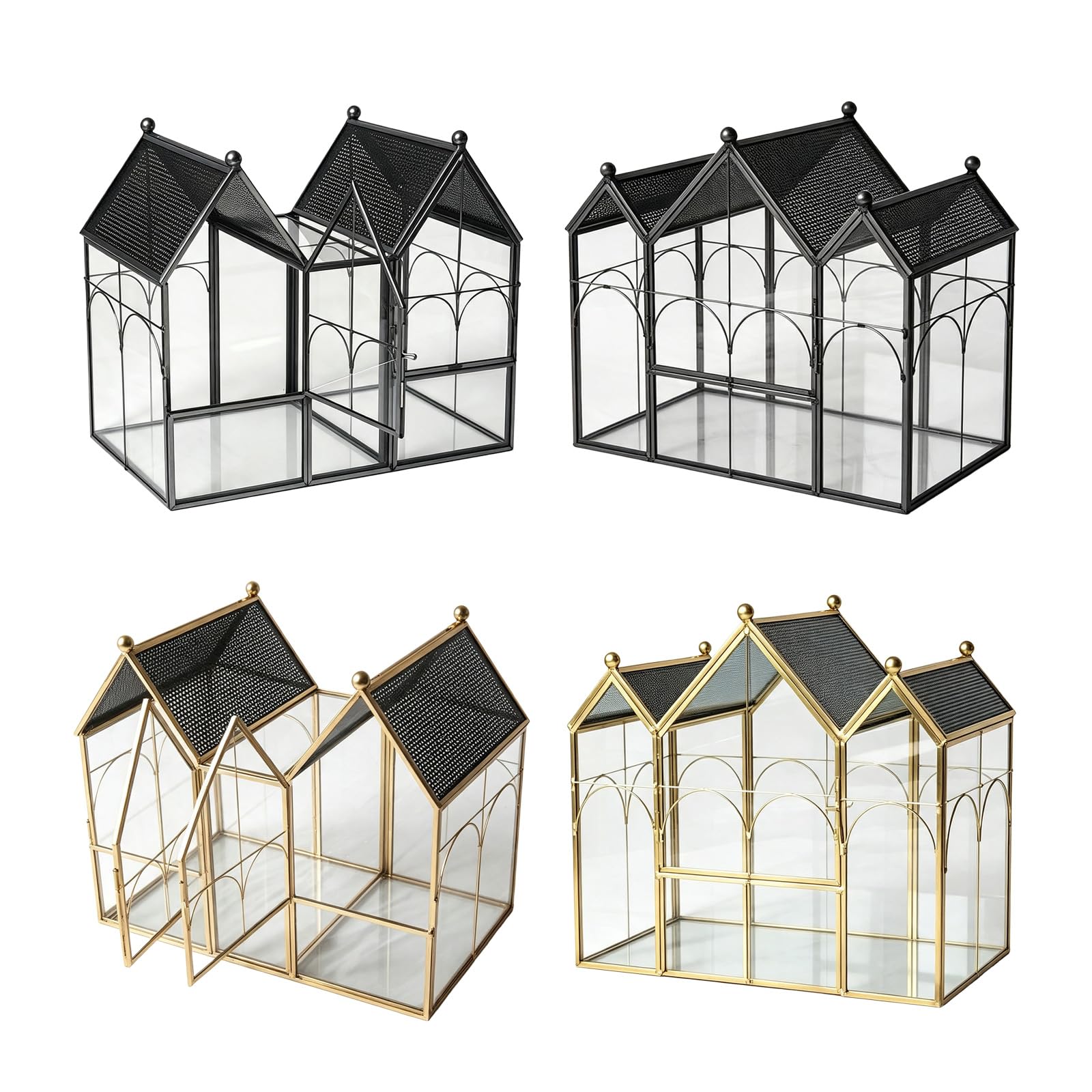 Contenitore per esposizione per terrario, Gold Double Roof