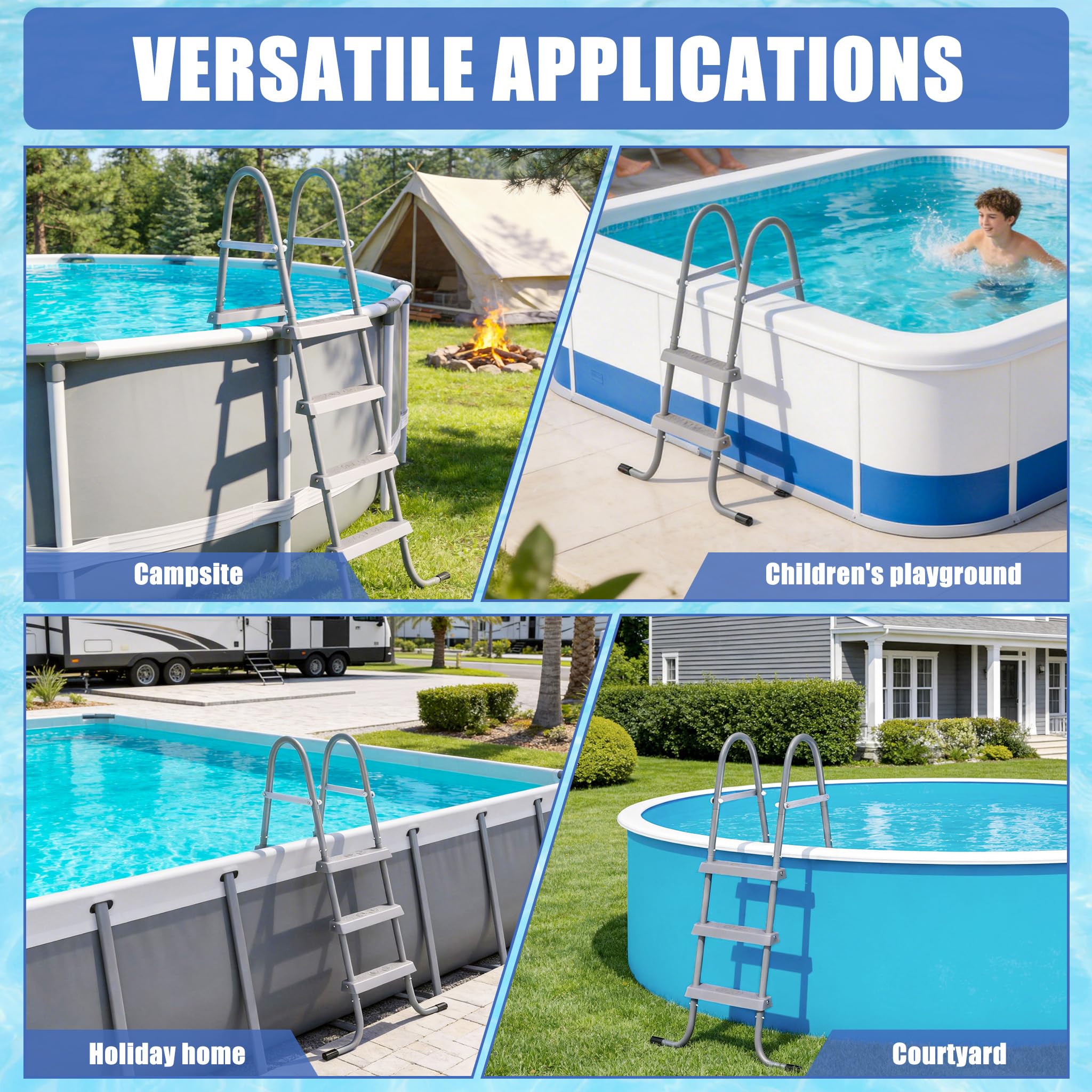 UISEBRT Échelle de piscine hors-sol - 2 marches pour des hauteurs de piscine de 80 cm - Cadre en fer robuste avec revêtement en plastique - Échelle de piscine jusqu'à 130 kg - Facile à monter et à
