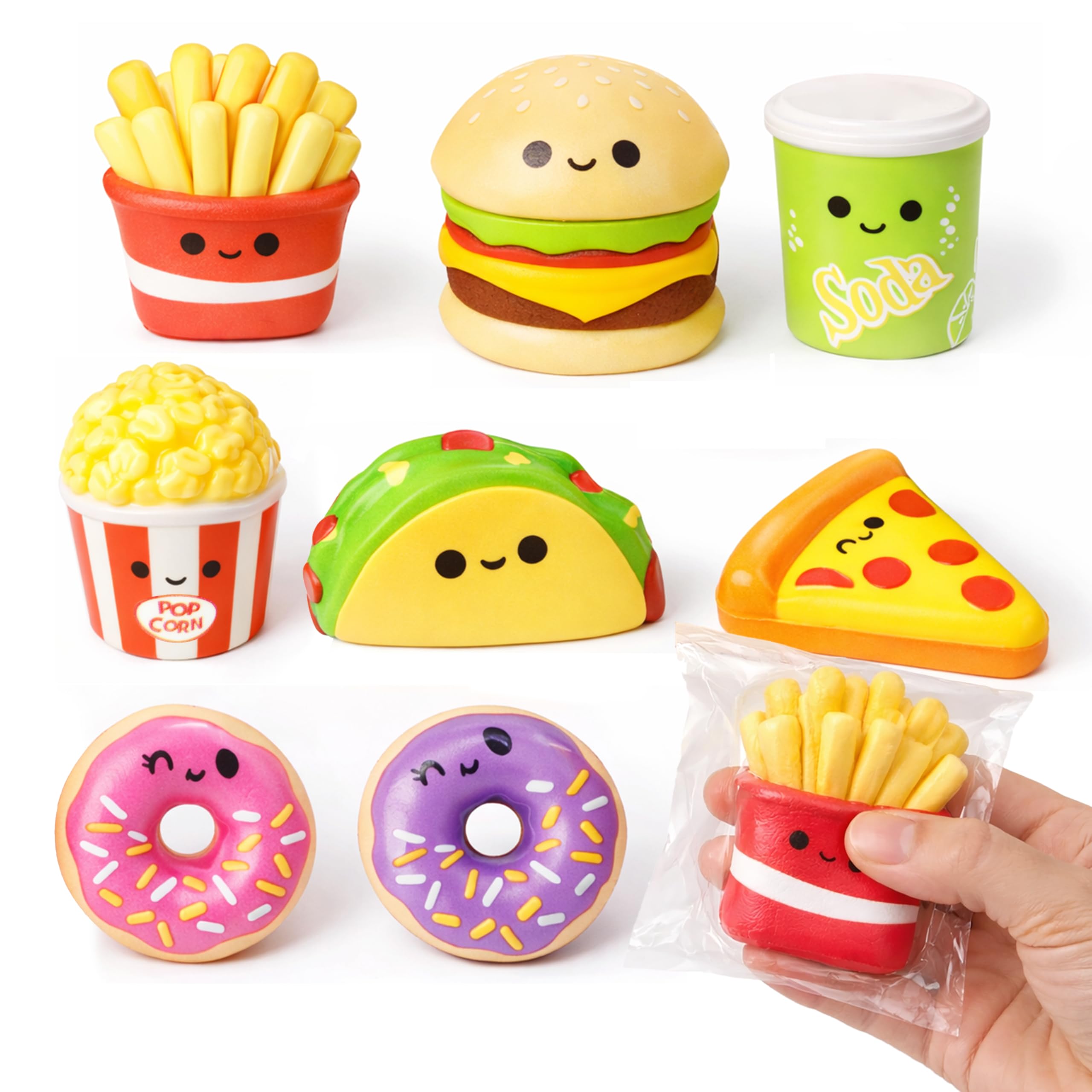 24 Pack Fast Food Squishy Toys for Kids Bulk - Slow Rising (Individually Wrapped) Small Foam Squishies 1.5-2.25" - Valentines Day Gifts for Kids Classroom Birthday Party Favors