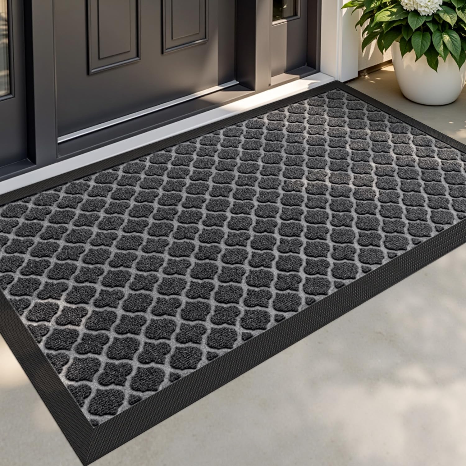 DEXI Door Mat Outdoor Entrance, 2x4 Large Rubber Waterproof Rug