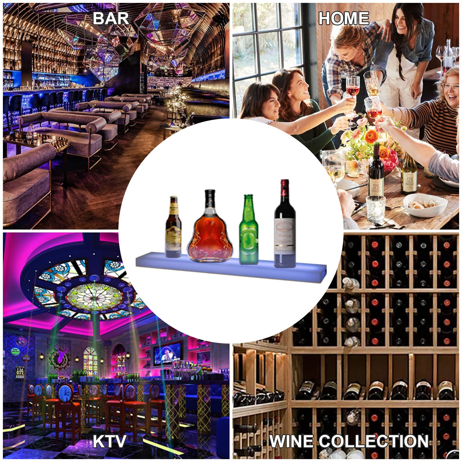 CeRaBuRET 2PCS LED Liquor Bottle Display Shelves, 32 inch Acrylic Lighted Bar Shelf with RF Remote Controller for Home Commercial Bar Floating Wall Mounted Display Shelves 2 Pieces