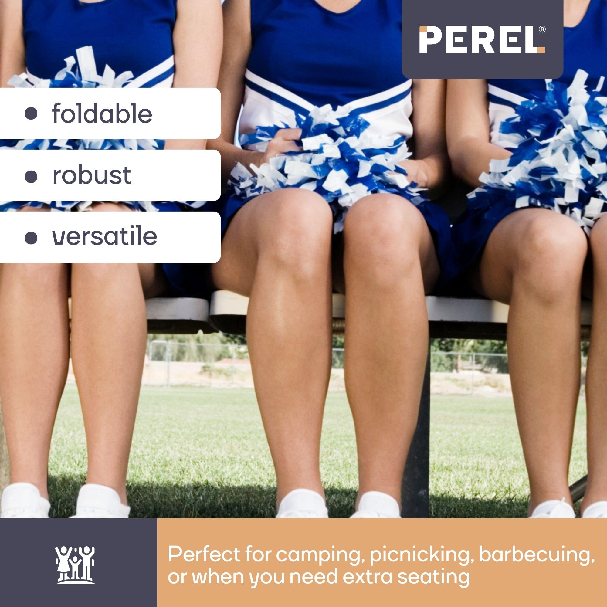 Perel Panca pieghevole con maniglia, panca da esterno resistente alle intemperie per giardino, terrazza, balcone, campeggio, picnic, barbecue o festa, portatile fino a 400 kg, bianca
