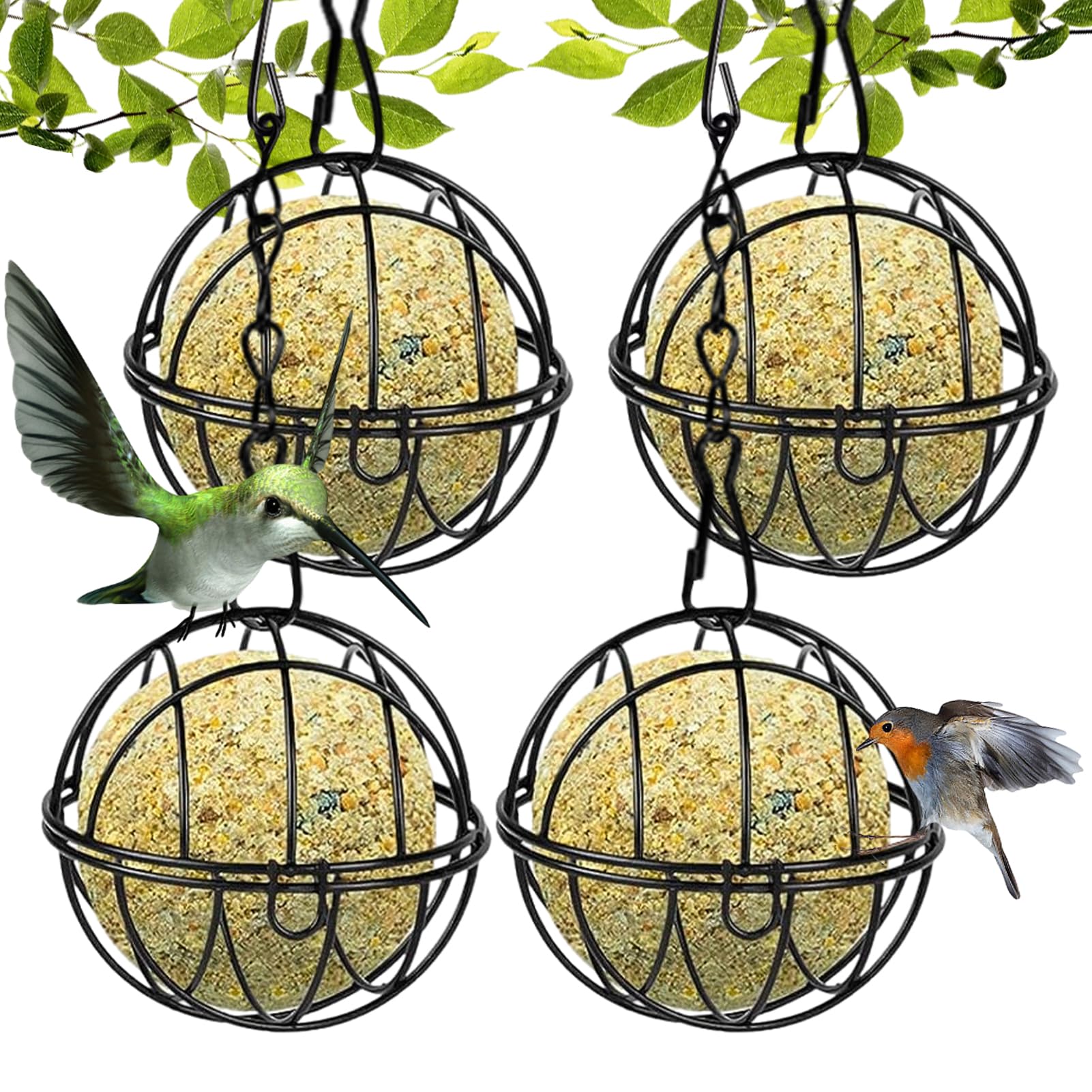 4 Piezas Comedero para Pájaros, Comedero Pajaros Exterior, Comedero Pájaros Bolas de Grasa, Comedero Colgante para Pájaros Salvajes, Bird Feeder para Balcón Jardín