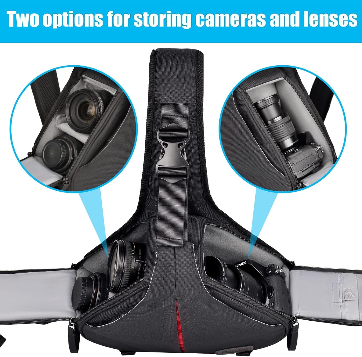 CADeN Bolsa Bandolera Camara Reflex - Estilo de diseño Triangular único con Cubierta contra la Lluvia Puede acomodar 1 cámara 3 Lentes 1 trípode y Otros Accesorios fotográficas para Canon Nikon Sony