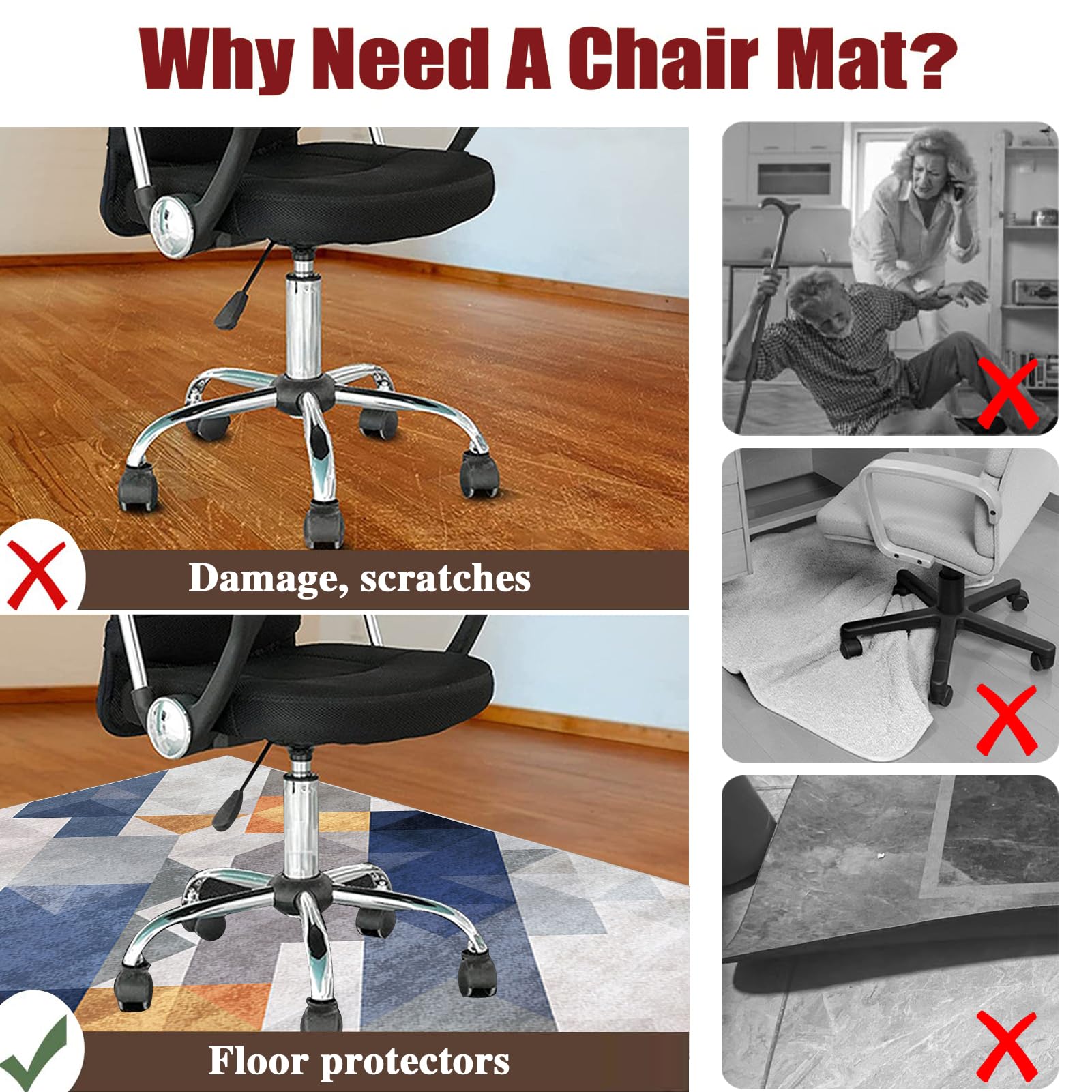Tappeto Sedia Ufficio Tappeto Salvapavimento Antiscivolo Ufficio Protettore del Pavimento Tappeto per Sedia con Ruote Tappeto Sedia Gaming Pavimenti per Parquet e Pavimenti Duri 80 x 120 cm