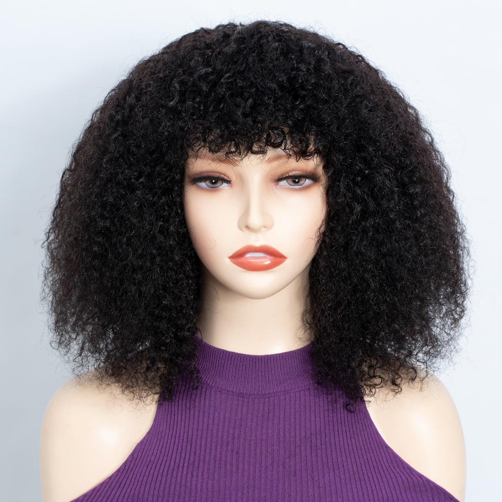 FASHION IDOL Kurzer lockiger Bob Echthaarperücken mit Pony Jerry Curl Brasilianisches Echthaar Keine Lace-Front-Perücken für Frauen Maschinell gewebt Braun 30CM