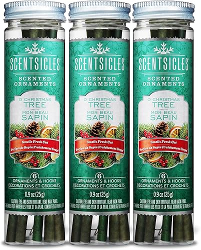 Scentsicle s O Adornos perfumados para árbol de Navidad con ganchos, 3 botellas (18 varillas en total)