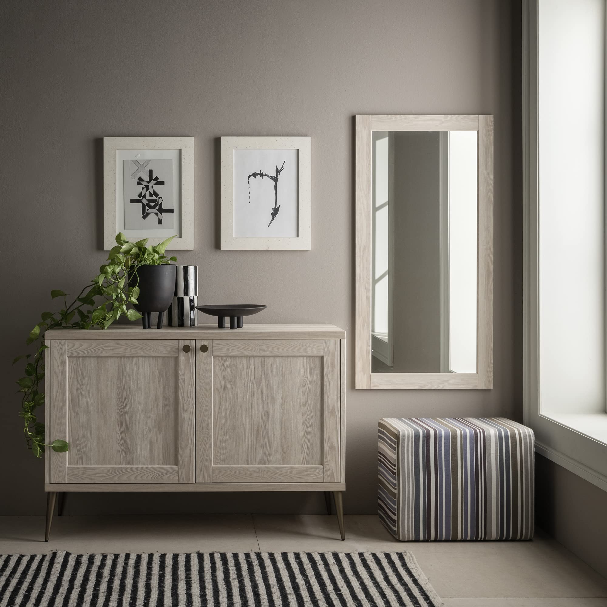 ARHome Specchiera Parete Modern, 90 x 60, Frassino Crema, Specchio Parete Muro, Made in Italy