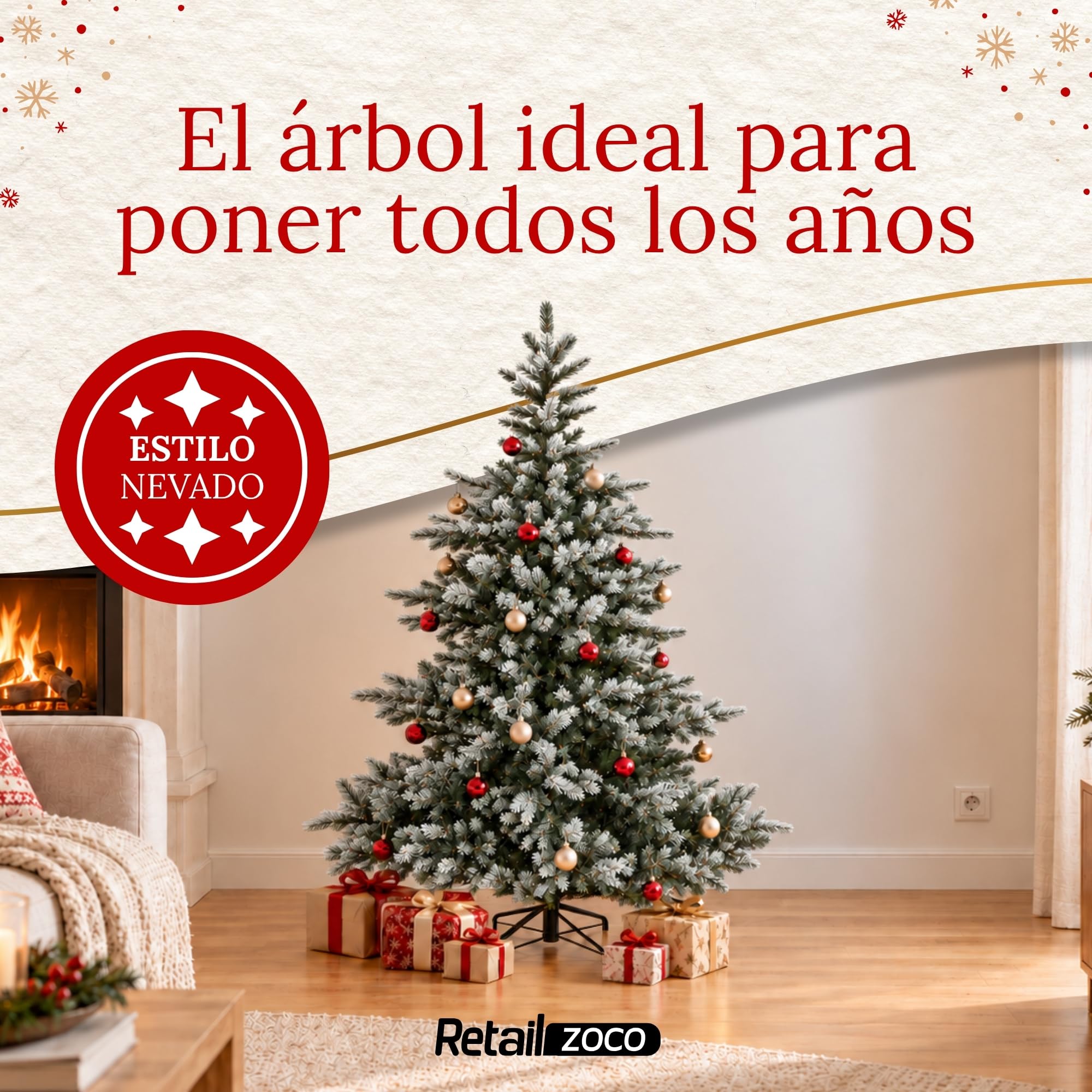 Árbol de Navidad Nevado 150 cm, 1038 Puntas y Base Metálica - imagen 5