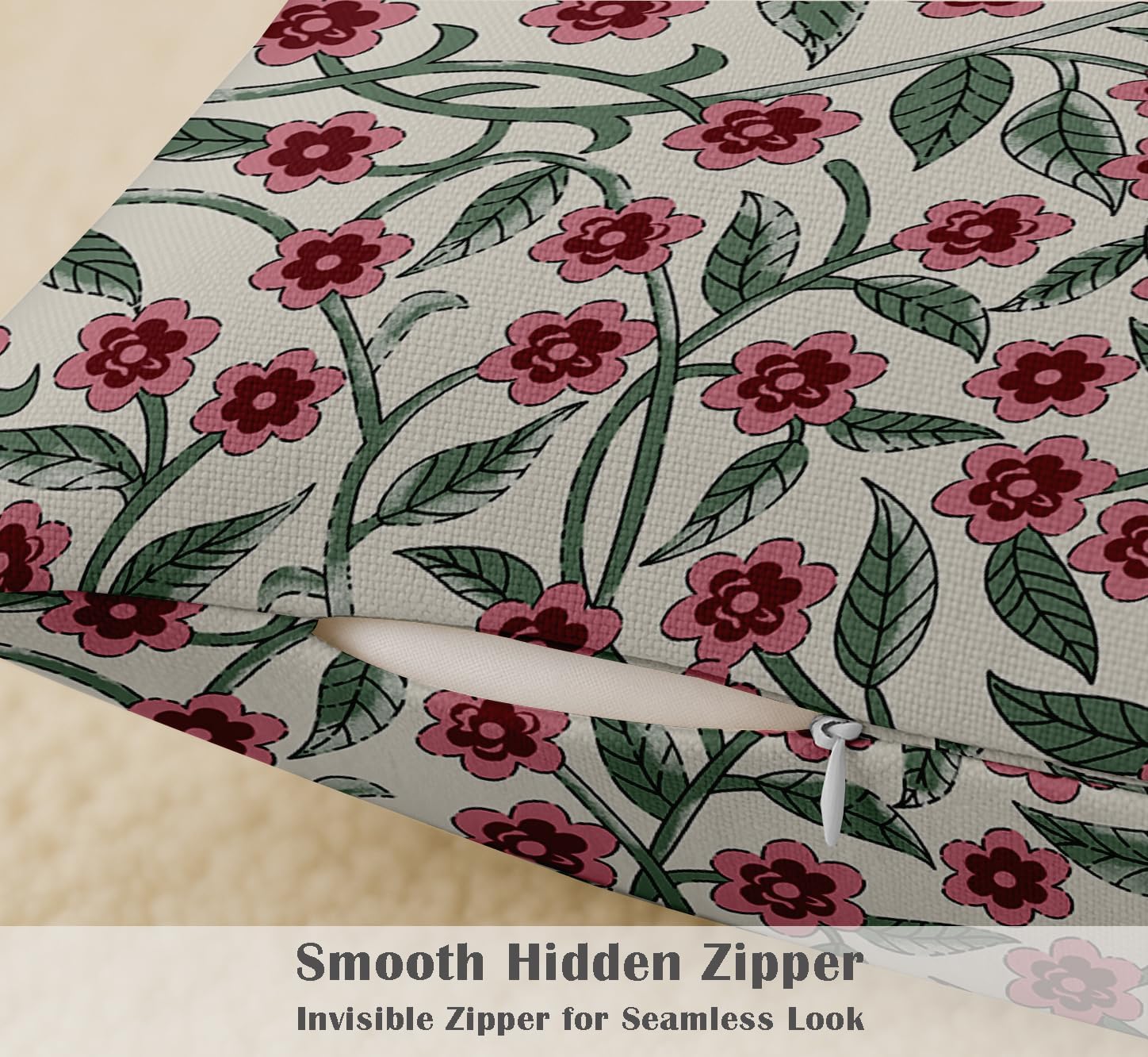 16x16, Cotton Cushion Covers Set of 4 Printed Throw Pillow Covers with Hidden Zip, Double Sided Design - Pink, Block Design