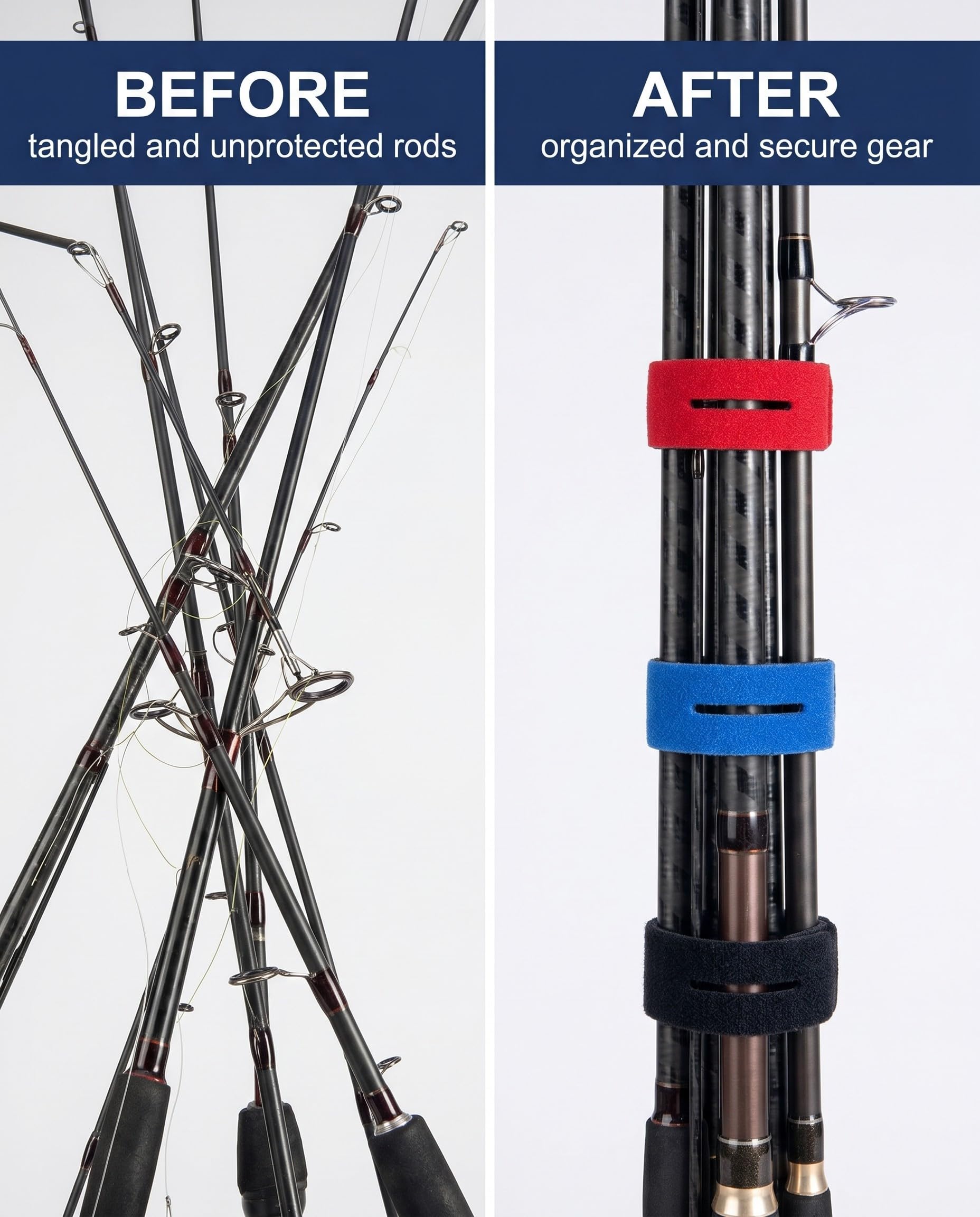 GIEEU Lot De 10 Sangles élastiques Pour Cannes à Pêche – Nylon Résistant, 25x3 Cm, 5 Couleurs, Protection Et Rangement Facile