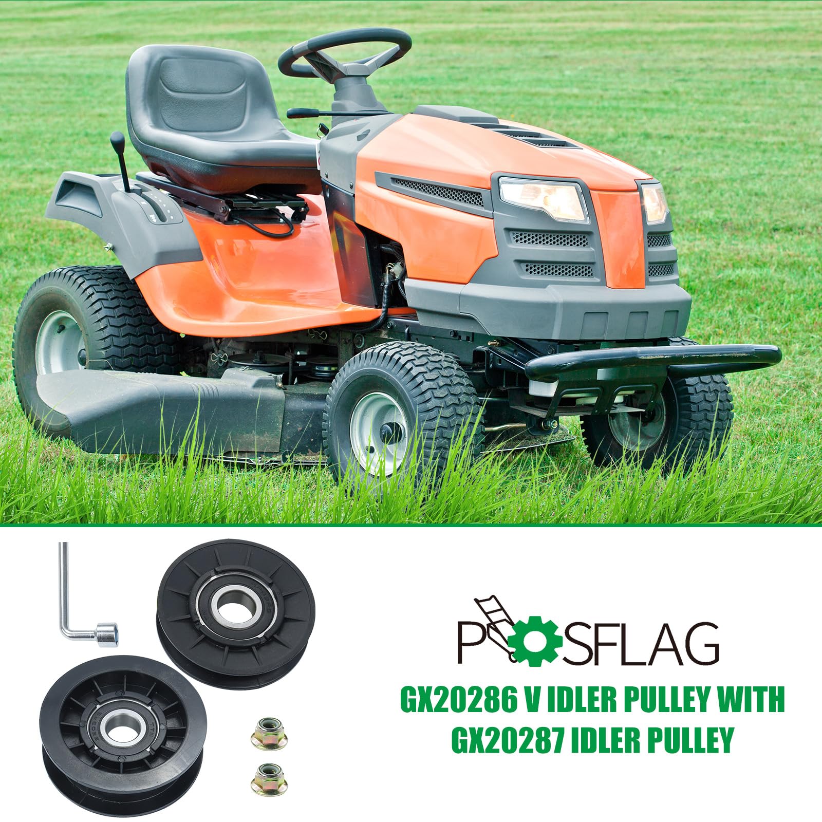 POSFLAG GX20286 V Idler Pulley with GX20287 Idler Pulley Replaces John Deere Pulley GX20286 Pulley, John Deere GX20287 Idler Pulley, 690409MA Pulley, 1760097 for John Deere D140, D155, L130 Tractors