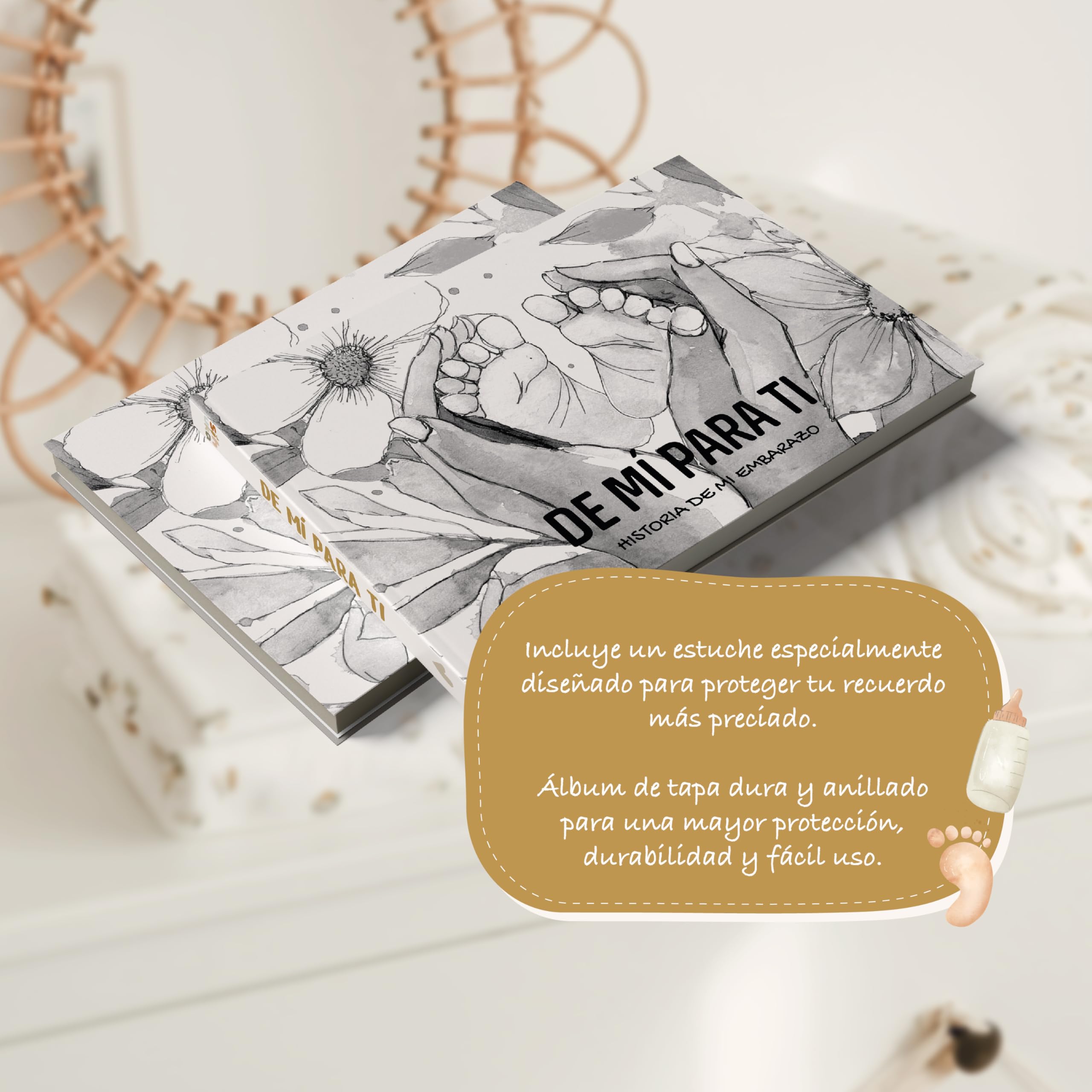 Diario Embarazo- Libro Embarazo- 60 Páginas para tu Álbum Embarazo con funda protectora, tapa dura, pegatinas y espacio para tus fotos y ecografías. El mejor regalo para embarazadas.