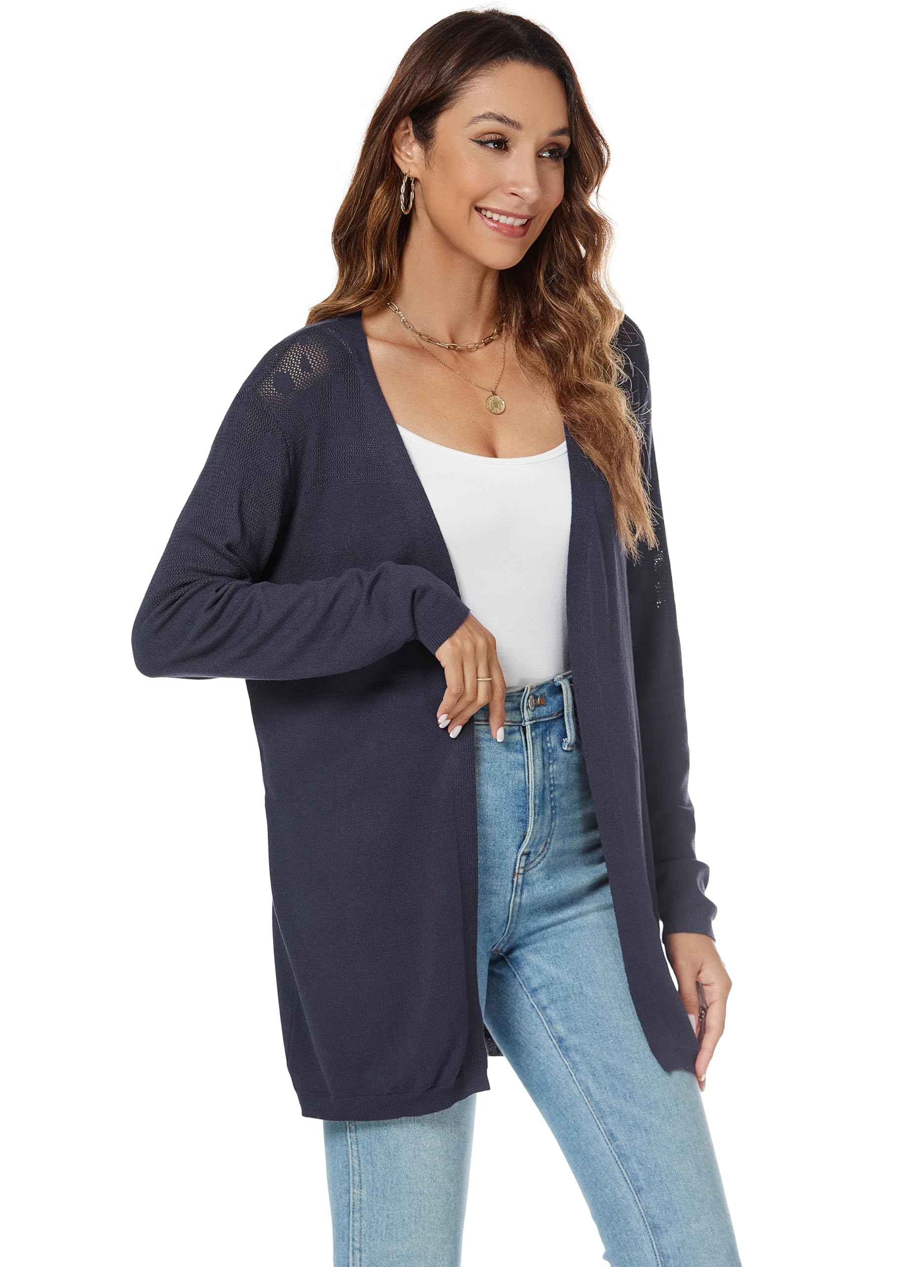 Donna Cardigan Cotone Lungo Leggero Maniche Lunghe Aperto Davanti Elegante Casual Cardigan