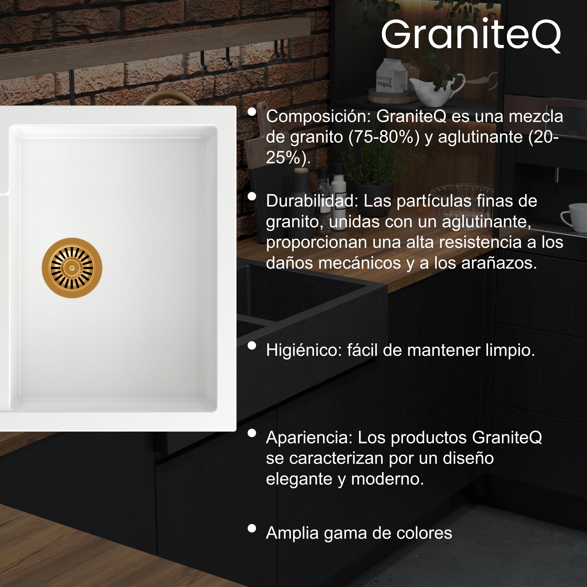 QUADRON | GO MAX | Lavello in granito | 1 vasca | Dimensioni: 77 x 44 x 17,6 | Mobile base di: 50 cm (proprio)