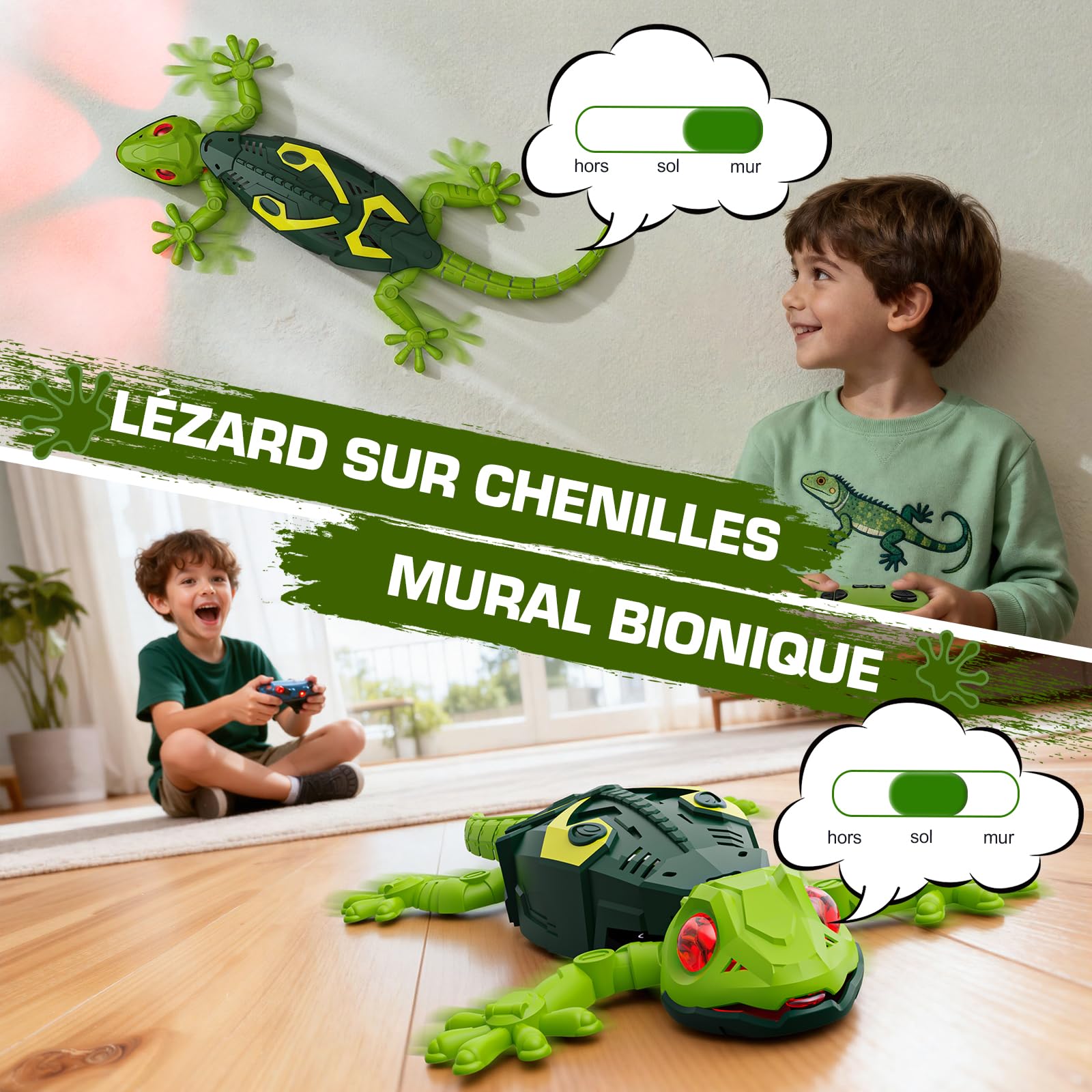 Gecko Radiocommandé Qui Rampe sur Le Sol, Et Les Murs Jouet Lézard Robot Vivant avec Yeux Lumineux,Cadeau Lézard Robot Grimpeur pour Garçons 3 4 5 6 7 8 Ans, Jouet Caméléon de Noël