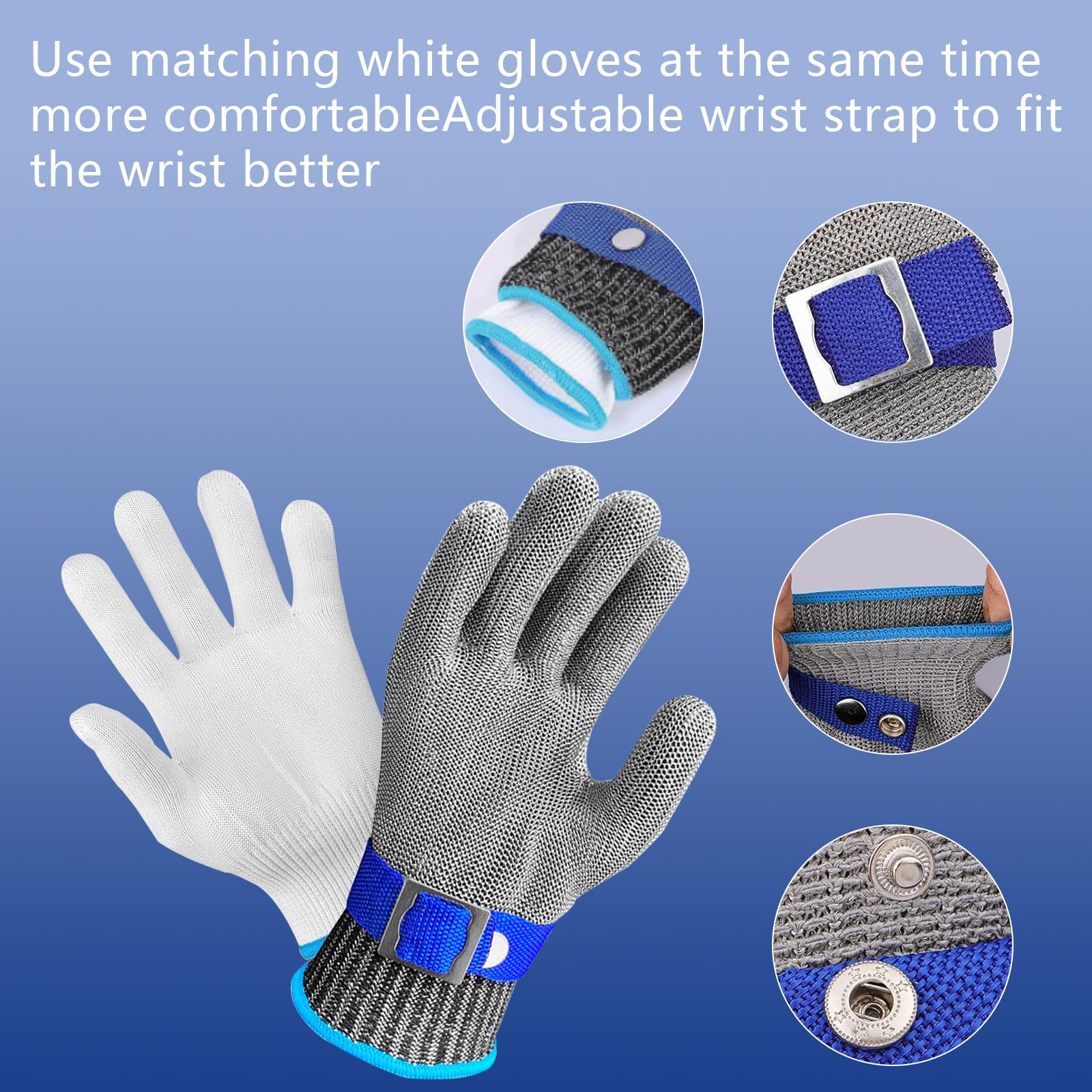 Guanti Anti-Taglio Livello 9 - Filo Acciaio Inossidabile - Per Cucina, Giardinaggio, Lavoro - Taglia M - Foto 2