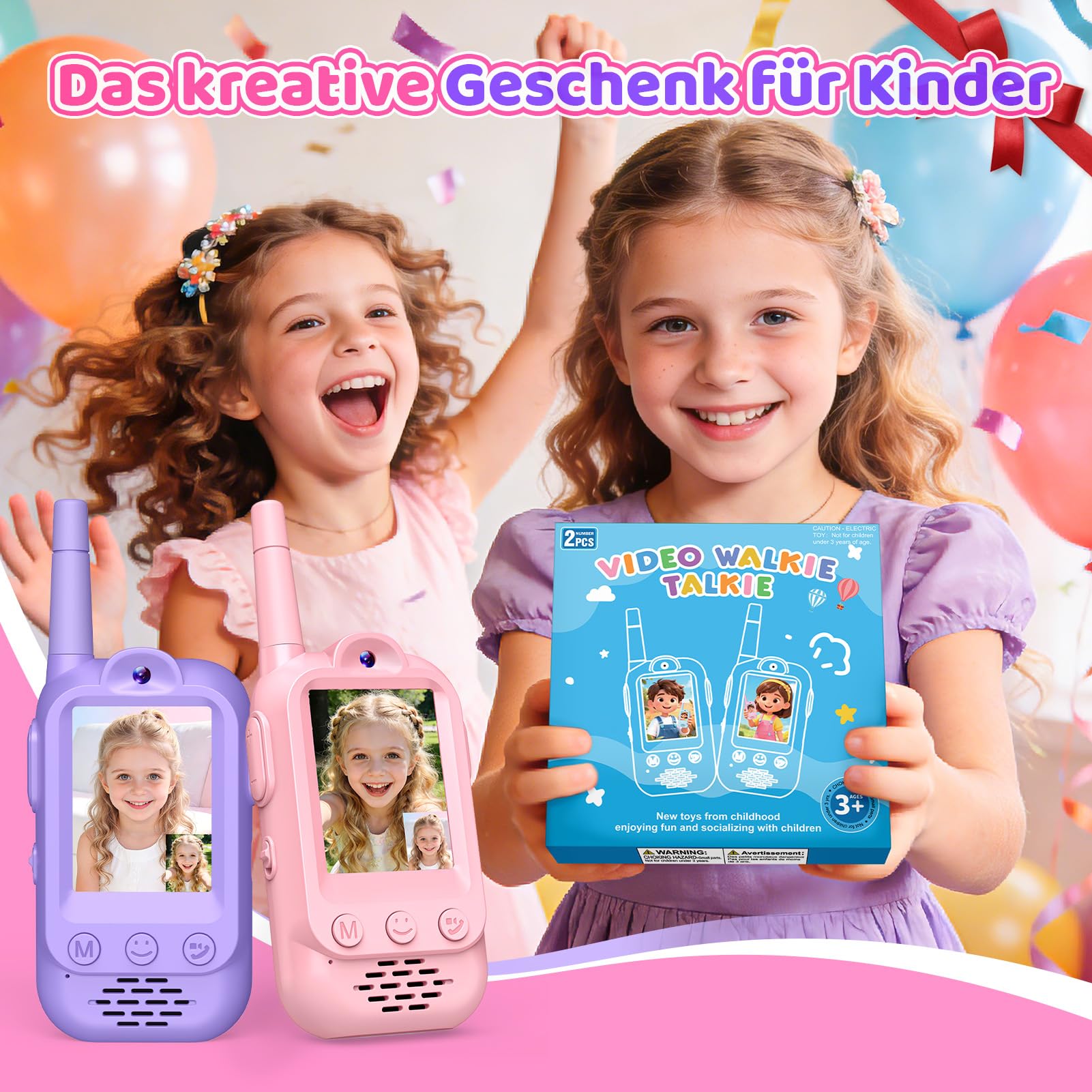 Walkie Talkie Kinder mit Video, Geschenk Mädchen 3 4 5 6 7 8 Jahre Walky Talky Kinder Aufladbar Spielzeug ab 3-12 Jahre Mädchen Geschenkideen Funkgerät Kinder Oster Geschenke Spielzeug für Draußen