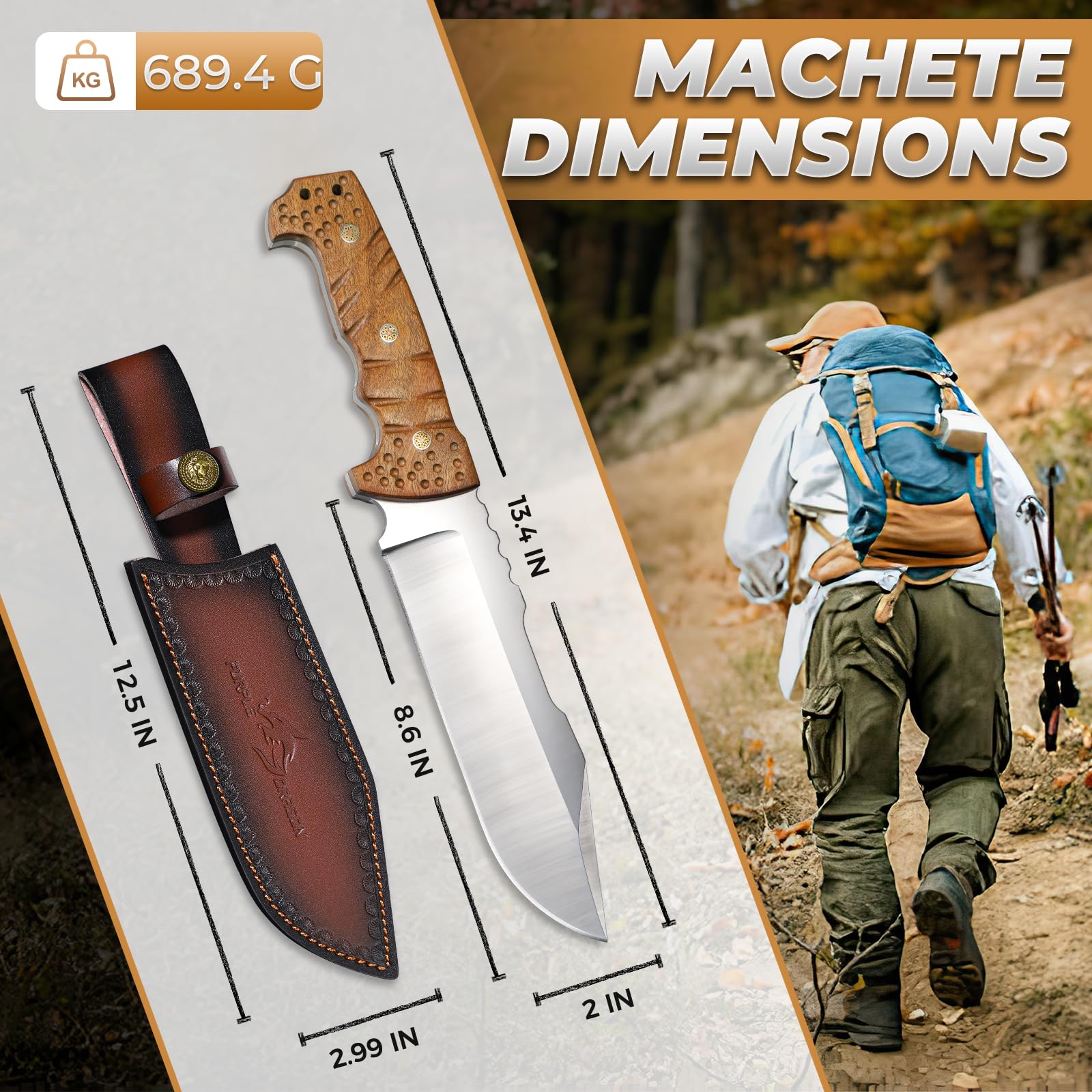 Purple Dragon Couteau de Survie Extérieur - Couteau à Soie Pleine avec Gaine- Couteau à Dos Renforcé – Idéal Cadeau pour Homme