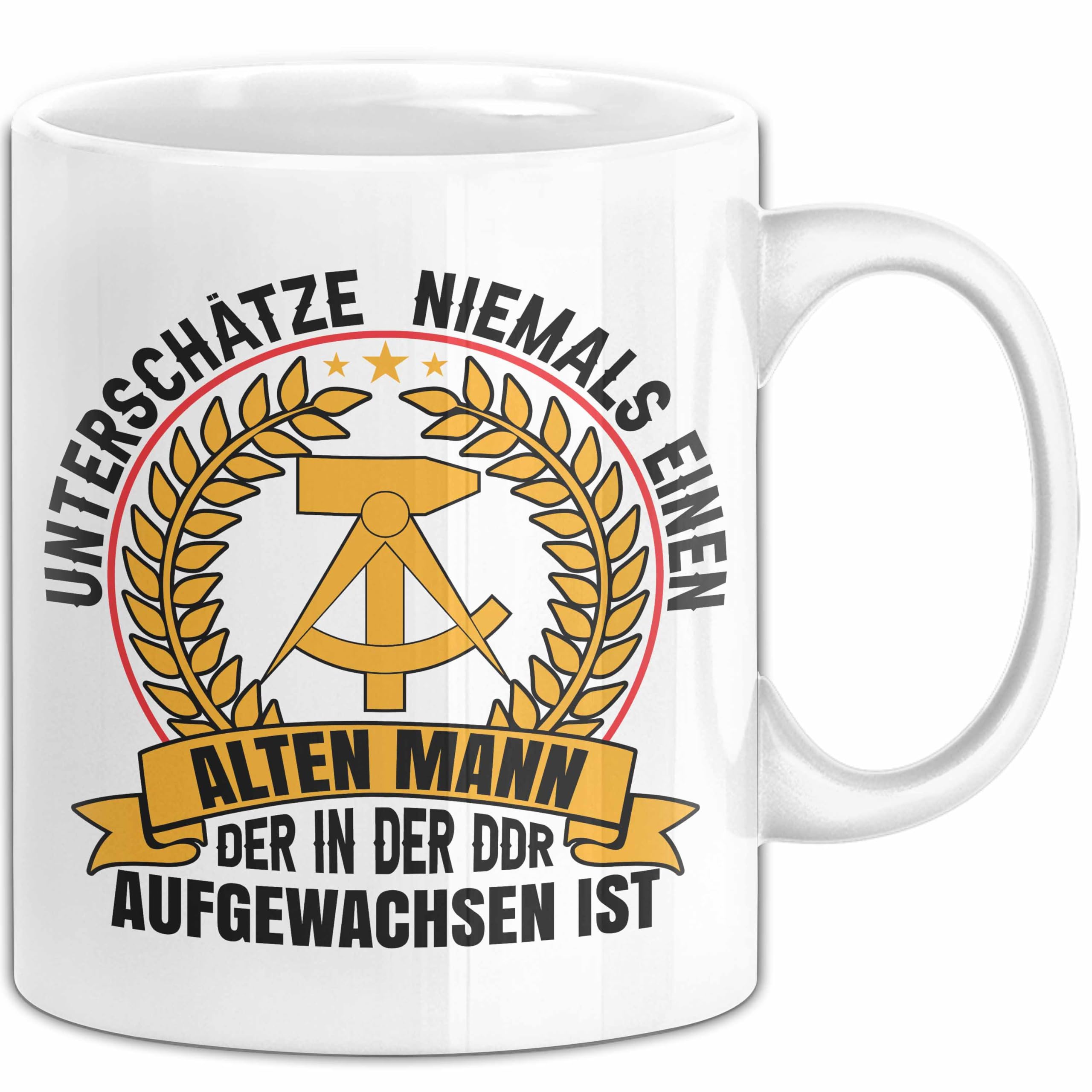 Trendation DDR Tasse – 325 Ml, Keramik, Weiß Mit Ostdeutschland-Sprüchen, Spülmaschinengeeignet