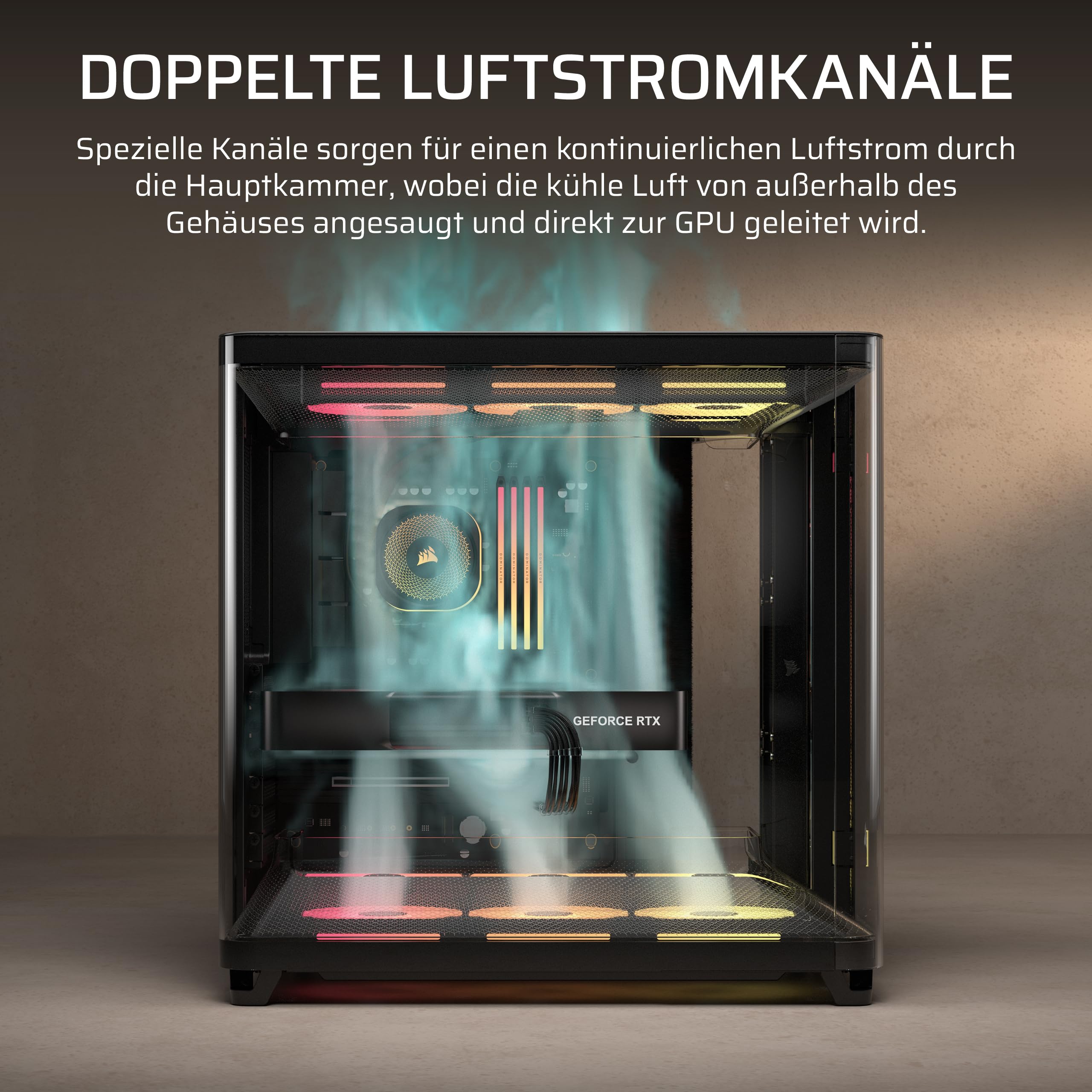 CORSAIR AIR 5400 LX-R RGB iCUE LINK Mid-Tower PC-Gehäuse – Schwarz | Dreifach-Kammer, 3x Vorinstallierte Reverse-Rotor LX-R RGB-Lüfter, Reverse Motherboard-Unterstützung